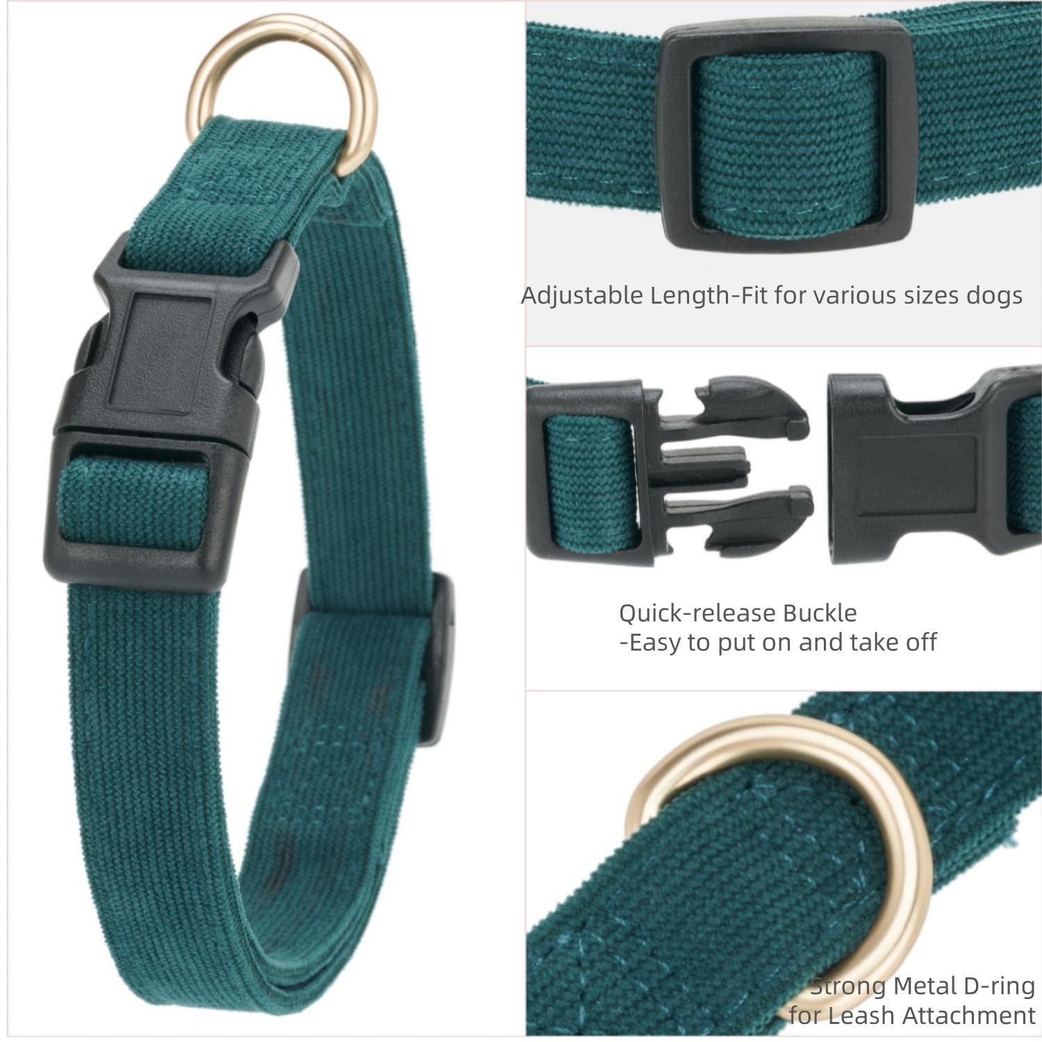 Petiry Soft Corduroy Fibric Dog Collar, Quick Side Release Buckle, for Medium Dogs.(Green,Medium:12-19'')