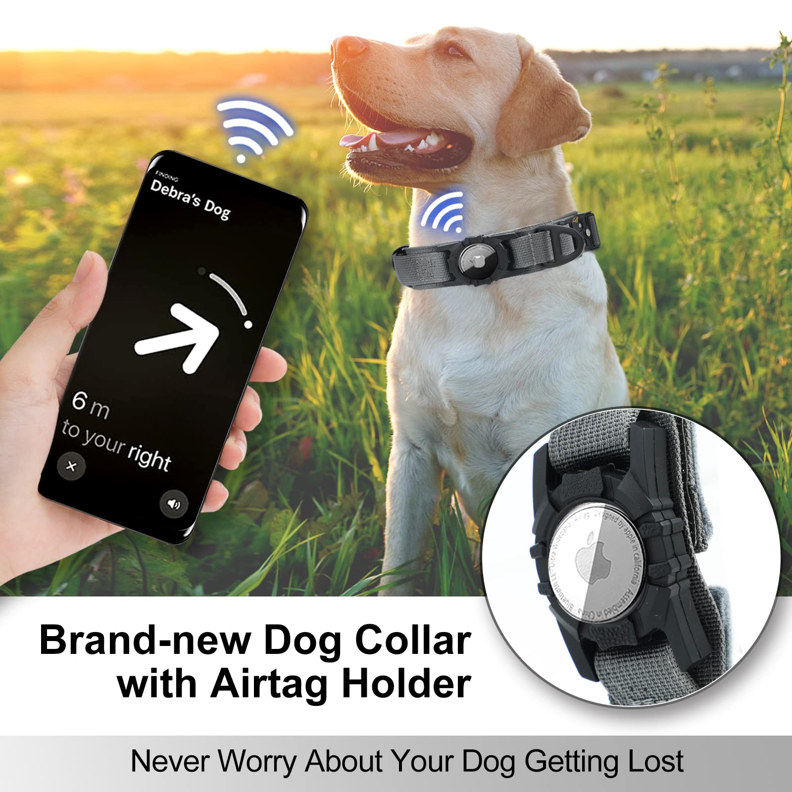 Tactical Dog Collar For Large Medium Dogs, Qpinkpet Airtag Dog Collar With Handle, Military Dog Collar Heavy Duty With Metal Buckle For Extra Large Male Female Dogs, Apple Air Tag Collar Thick Durable