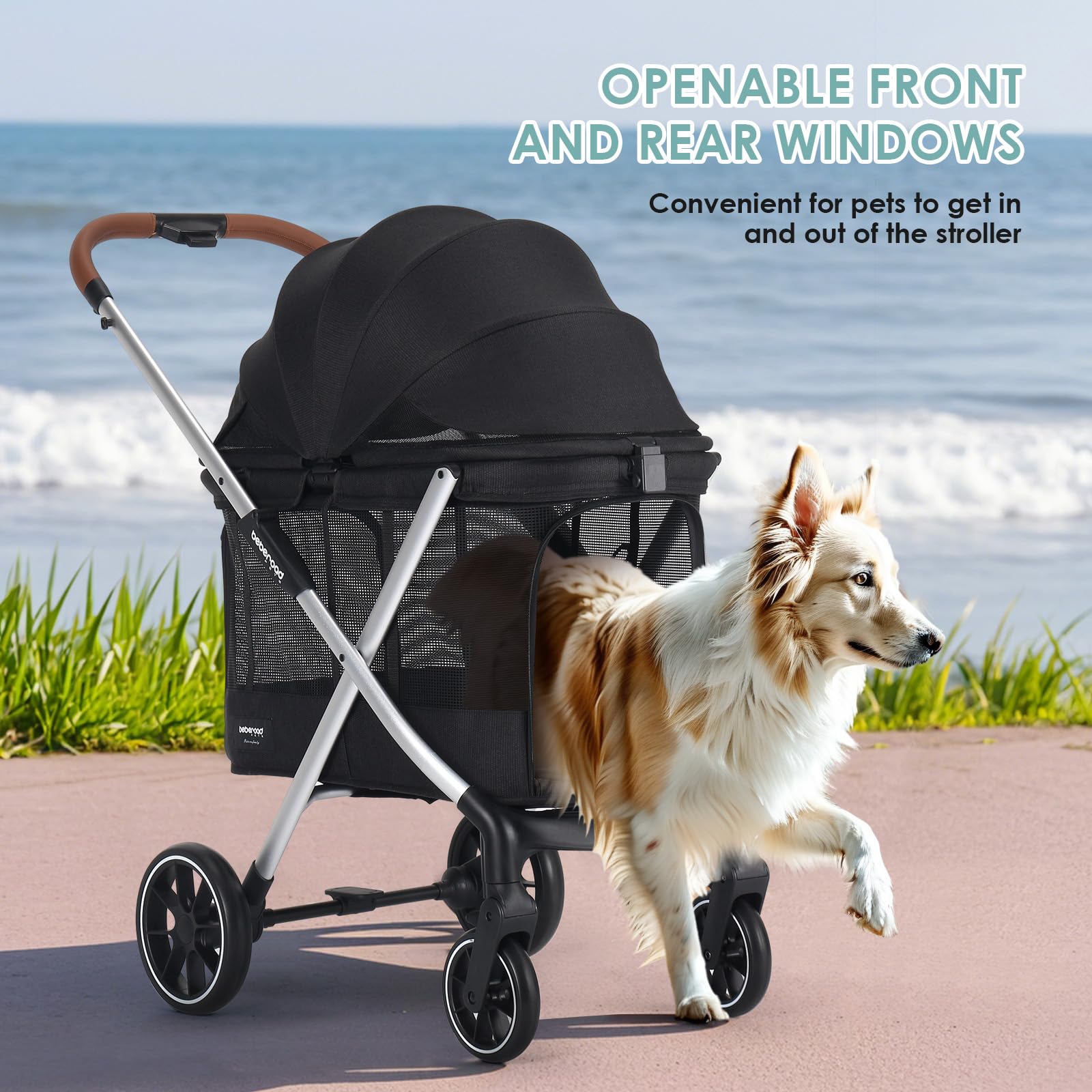 Beberoad Pets X6 Luxury Pet Stroller For Medium Dogs Up To 66 Lbs, One-Second Fold Design, 180 Canopy, 4-Wheel Shock Absorption