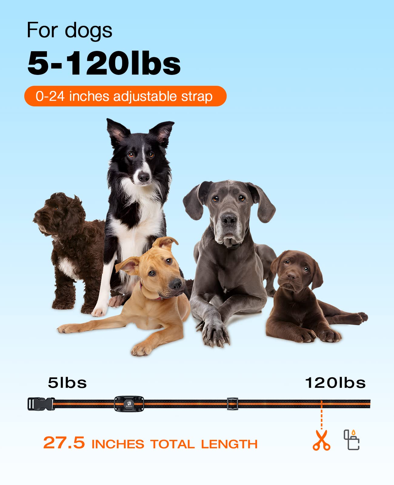 Bousnic Dog Shock Collar - 3300Ft Dog Training Collar With Remote For 5-120Lbs Small Medium Large Dogs Rechargeable Waterproof E Collar With Beep (1-8), Vibration(1-16), Safe Shock(1-99) (Orange)