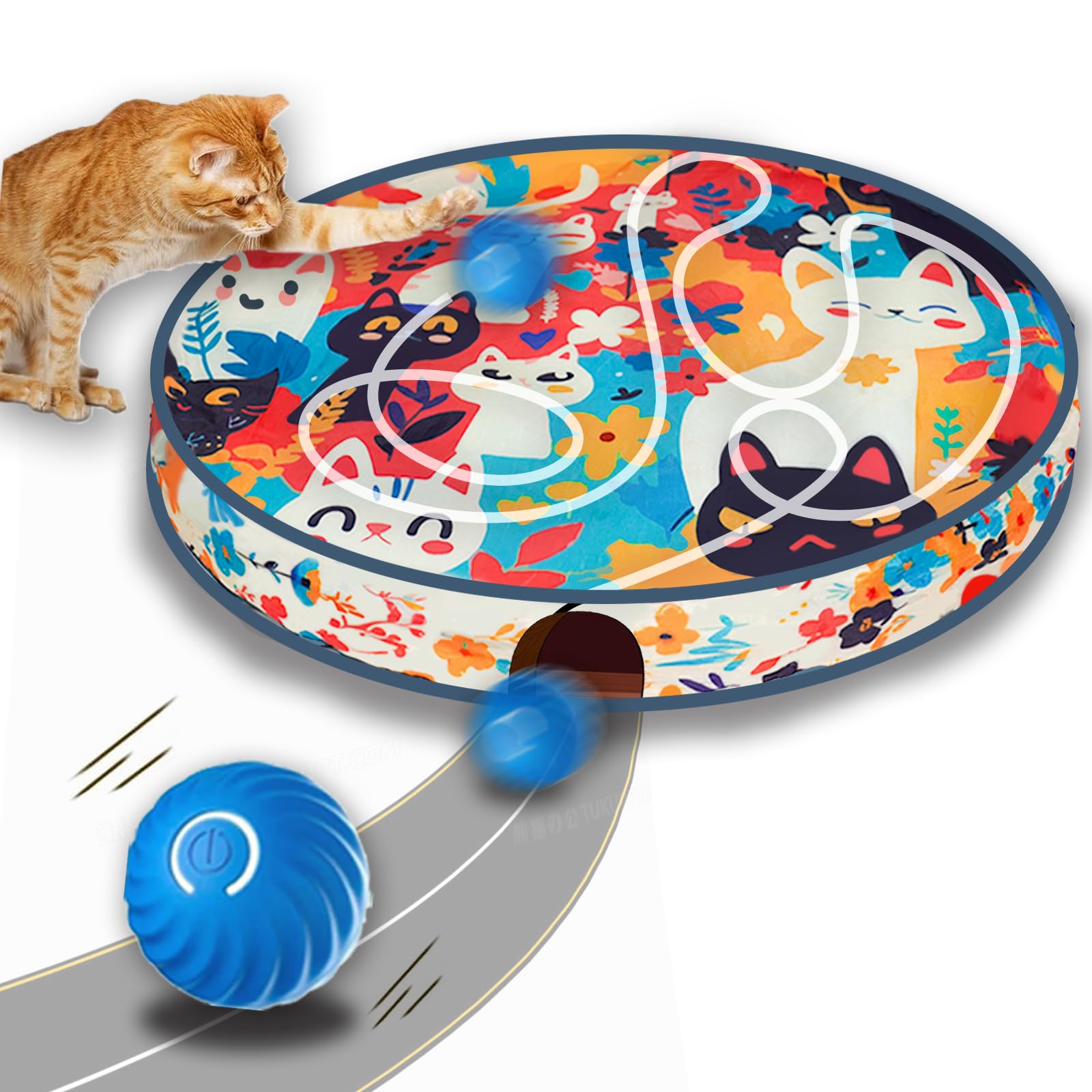Four Angels Interactive Cat Toys, Fast Rolling Ball In Play Mat, Automatic Motion Activated Moving Ball Hide And Seek Game For I