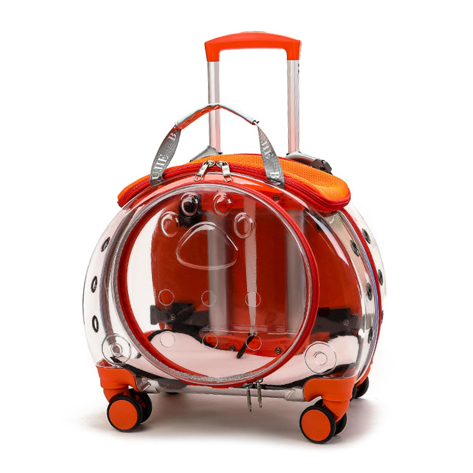 sexaoalx Clear Ventilation Holes Silent Wheels Pet Carrier, Cat & Dog Travel Trolley Backpack, Medium Size, Orange