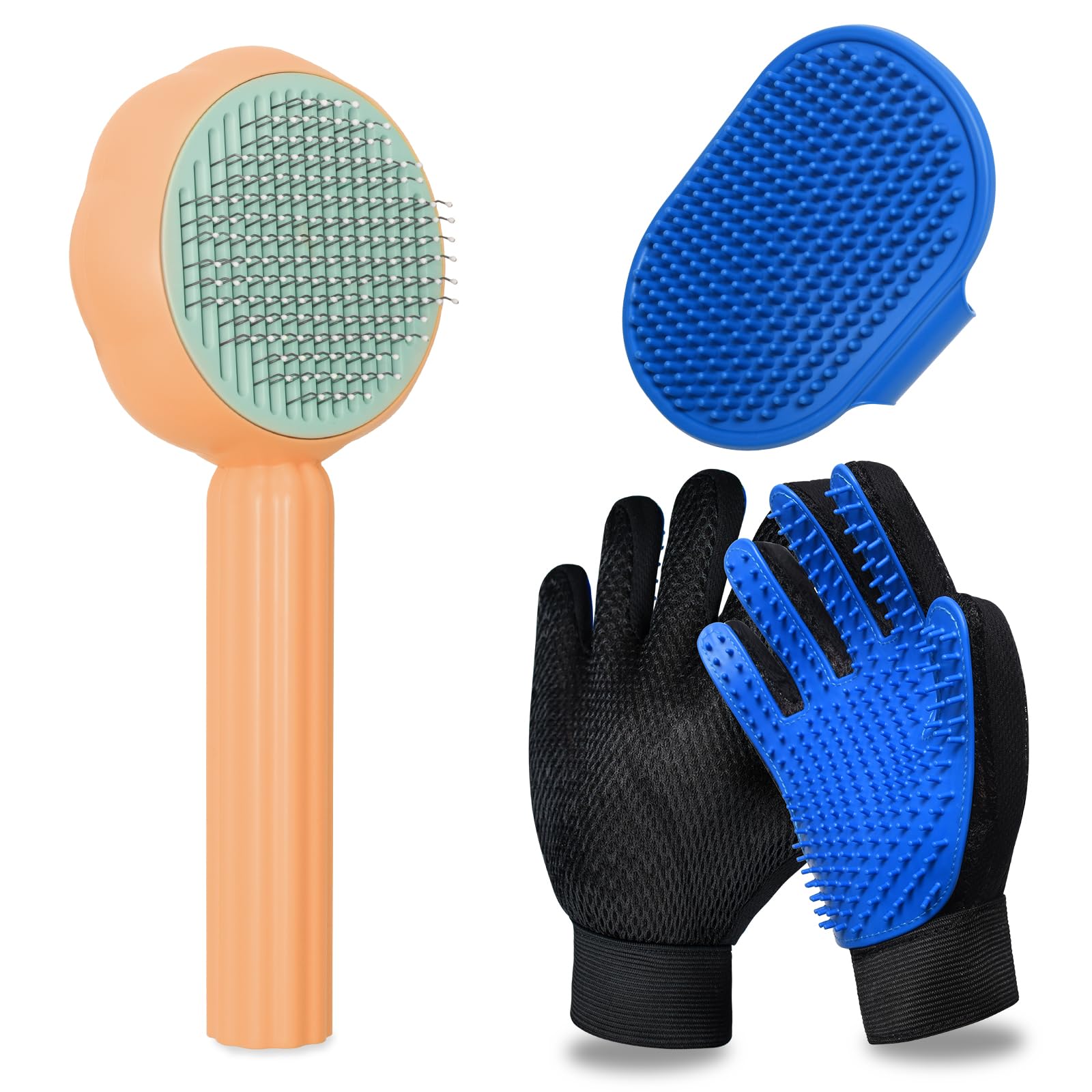 Gjease Cat Grooming Glove Brush,Self-Cleaning Slicker Pet Brush For Short And Long Haired Pets,Dog Bath Brush For Shedding And G