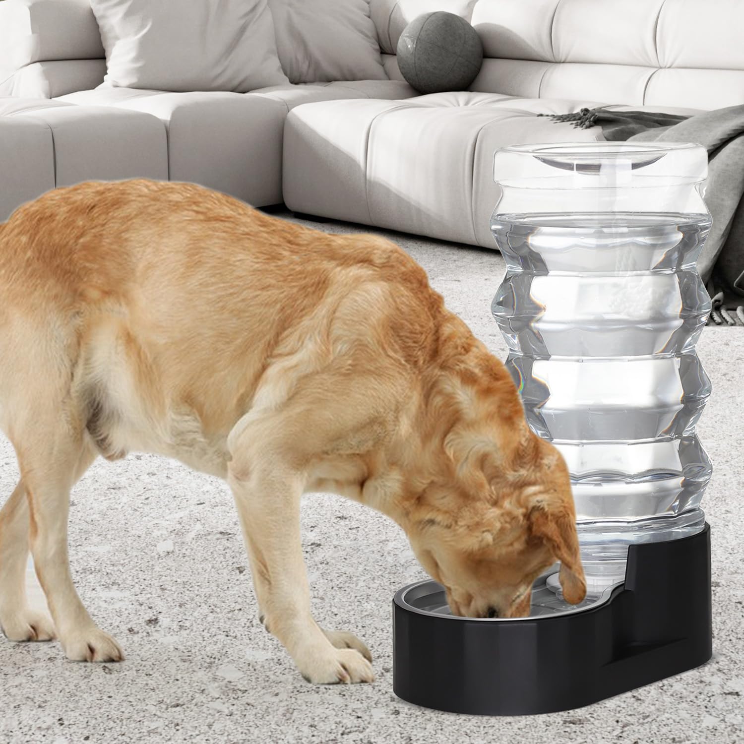 RIZZARI Large Dog Water Dispenser: Stainless Steel Pet Water Bowl - 9L Black Stainless Steel Automatic Pet Gravity Feeder with F