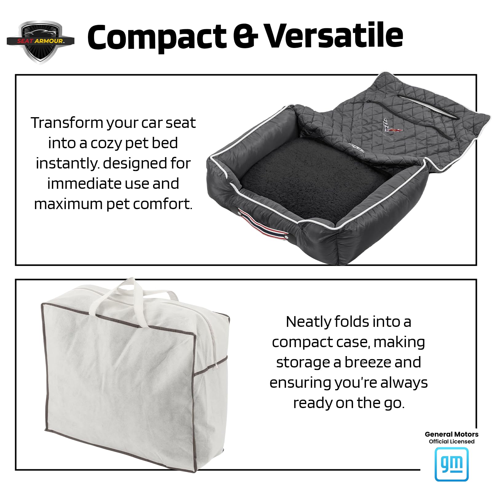 Petbed2Go, Corvette C7, Black Pet Bed Cushion & Car Seat Cover, 26X20X6, 3.5 Lbs