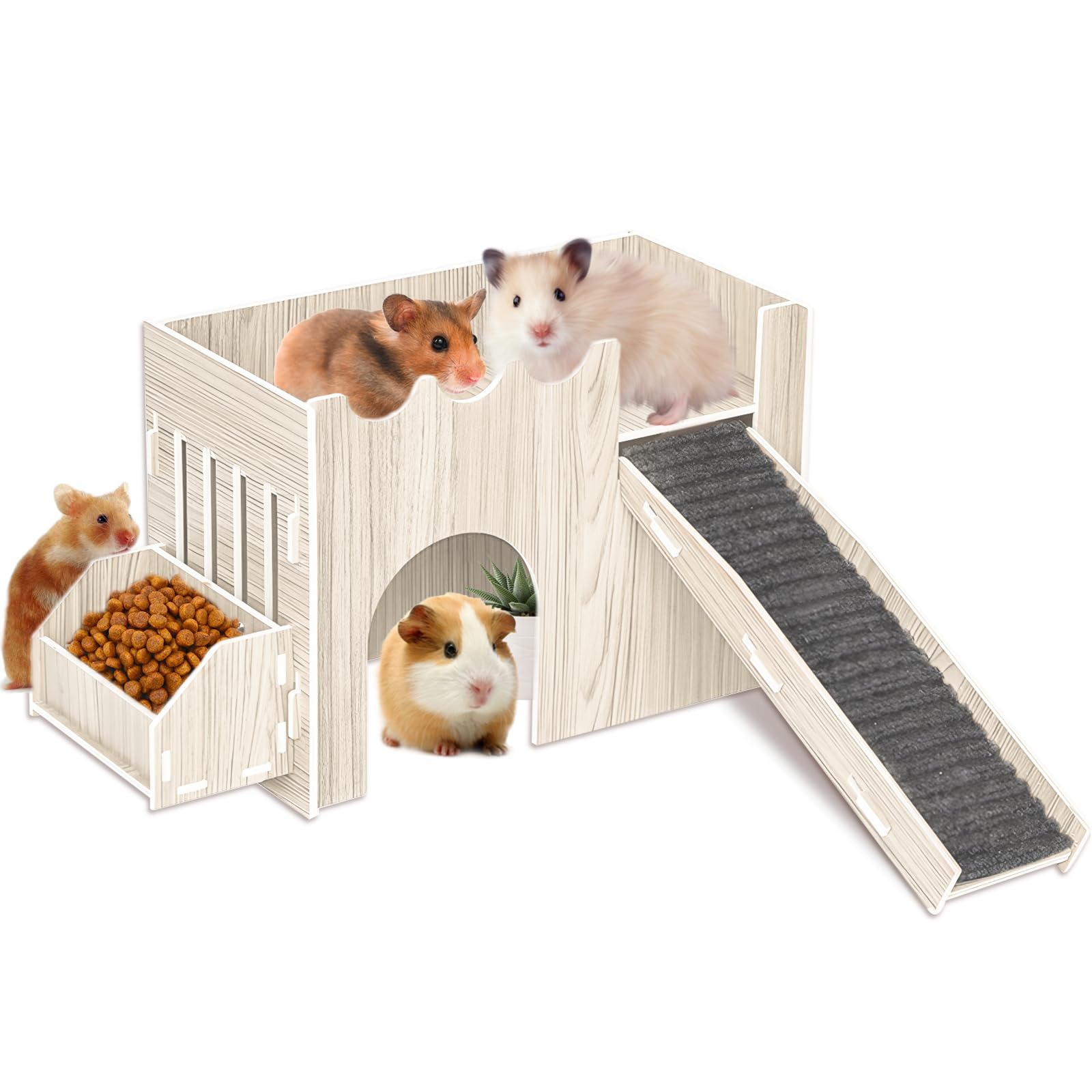 Guinea Pig Hideout House, Wooden Guinea Pig Castle With Feeding Basin, Guinea Pig Toys Accessories For Chinchilla Hamster Hedgeh