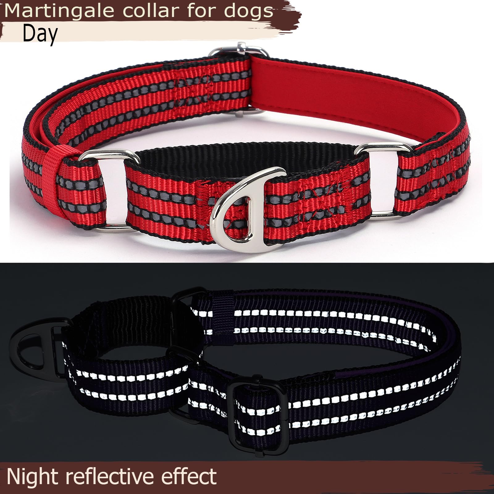 Martingale Collar For Large Dogs, Reflective Nylon No Pull Choke Collar With Padded Heavy-Safe Dog Collar For Training,Nighttime