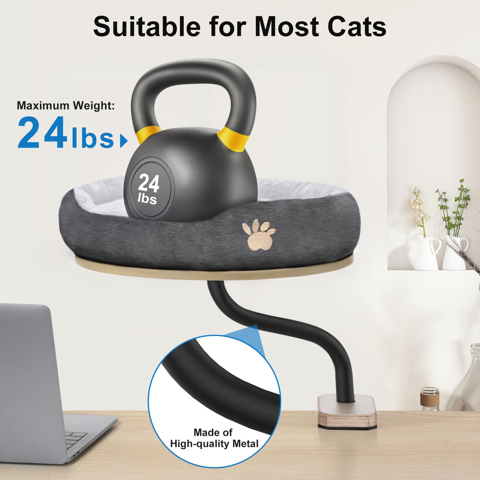 Cat Desk Bed Mounted Cat Hammock For Desk With Comfortable Removable Pet Bed 360 Rotation Cat Bed Cats And Kittens Up To 24 Lbs