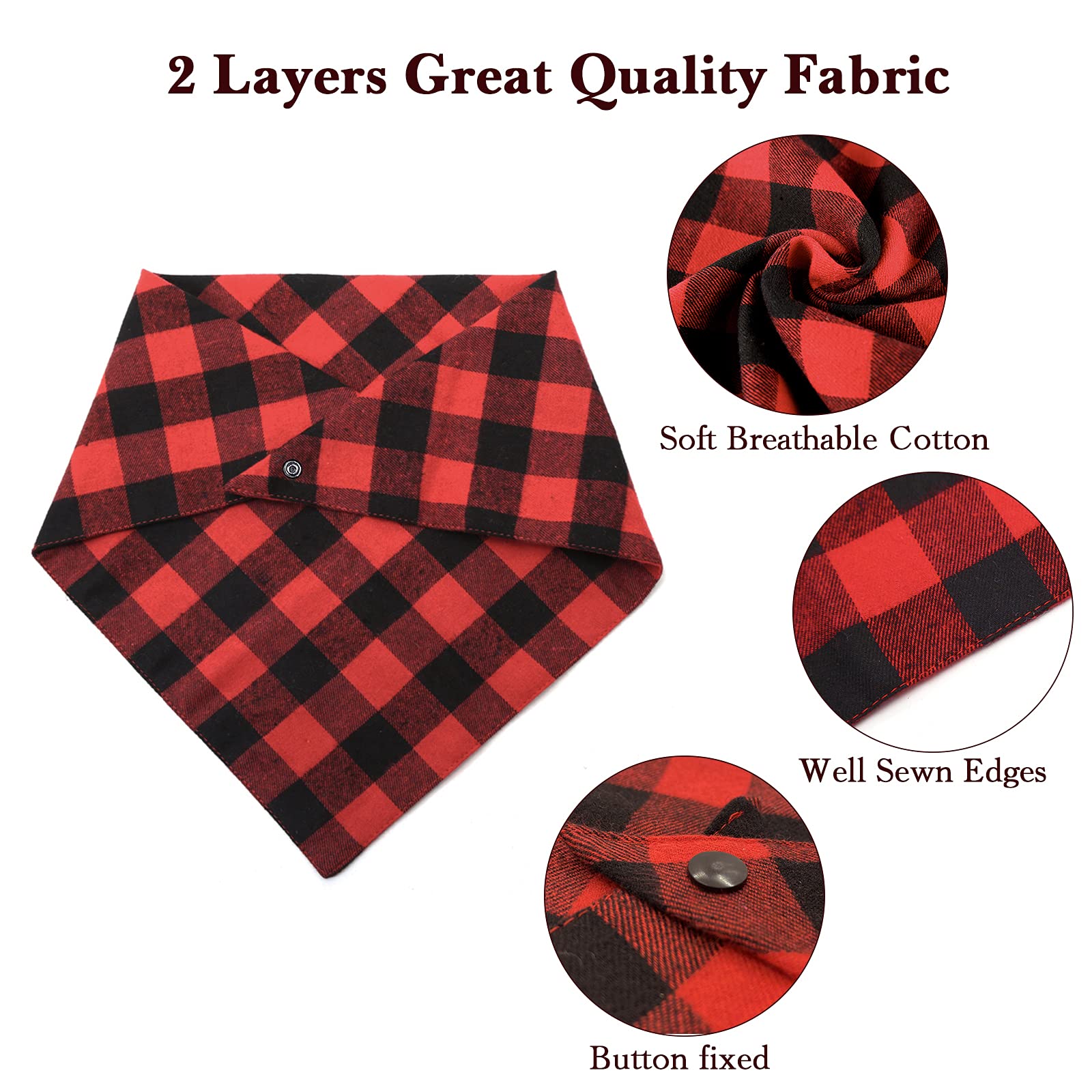 2Pcs Chirstmas Green And Red Plaid Dog Bandanas With Button, Dual Layer Scarf Soft Cotton Triangle Bib Girls And Boys Kerchief A