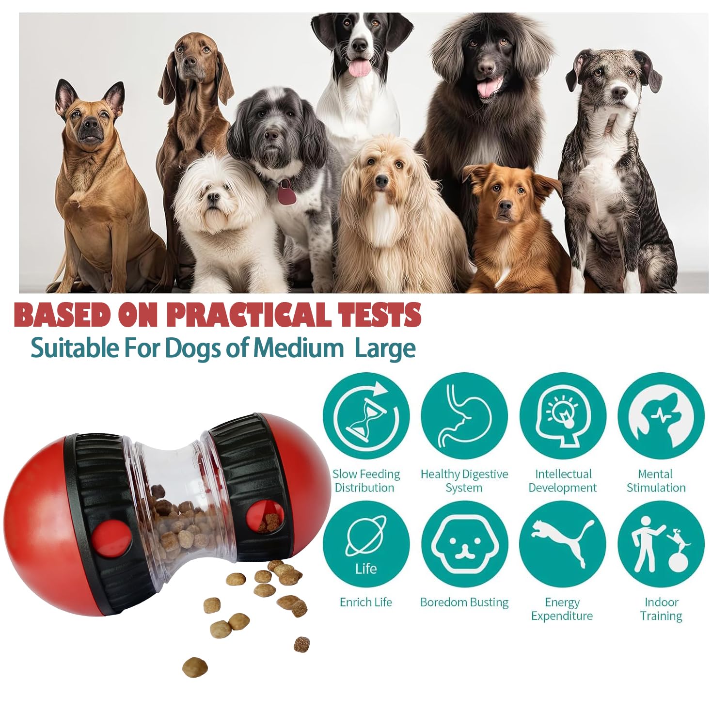Tmeng Dog Food Puzzle Toys, Adjustable Dog Treat Dispensing Dog Toys, Interactive Chase Slow Feeder for Boredom and Stimulating,