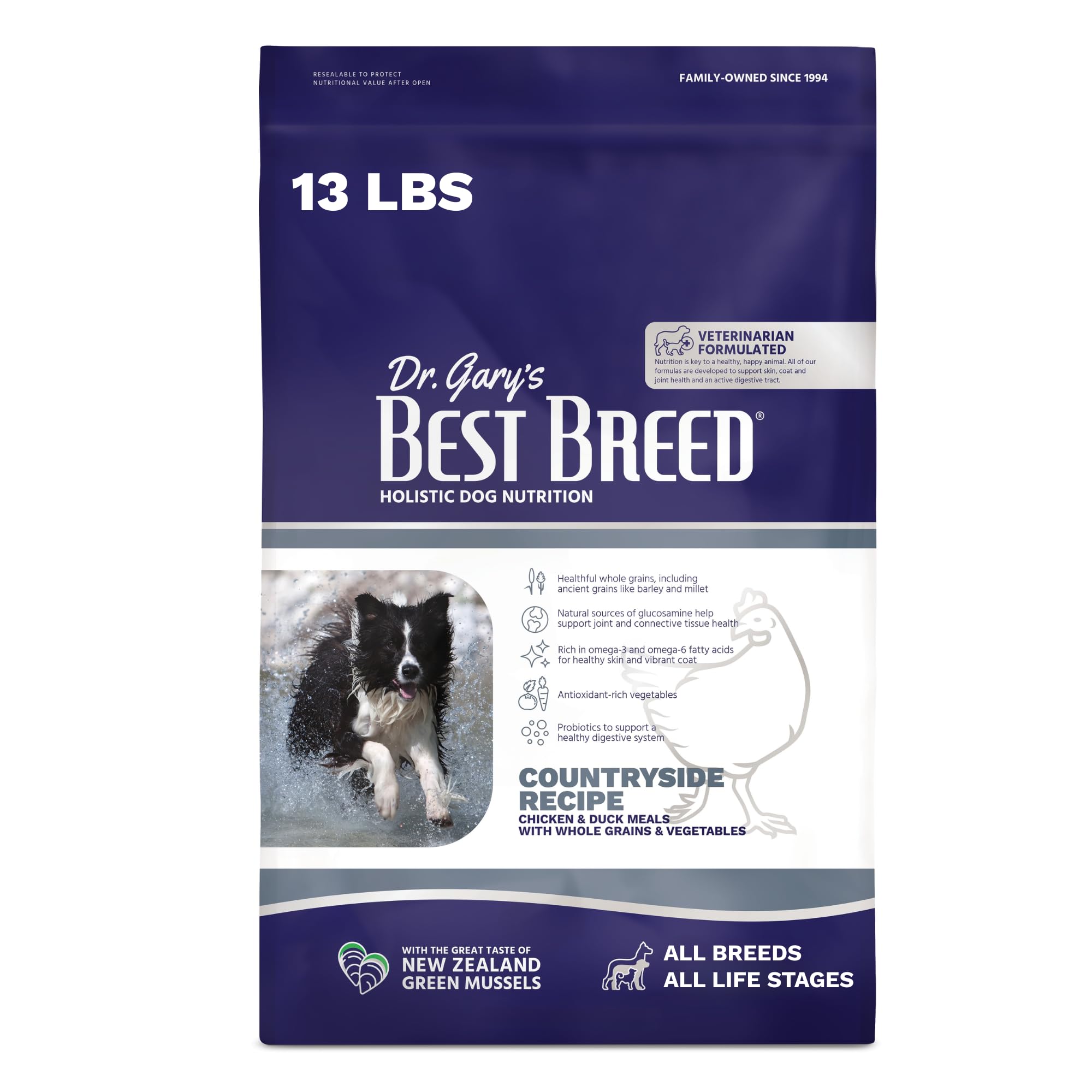 Dr. Garys Best Breed Countryside Recipe - Chicken & Duck Dry Dog Food, Veterinarian-Formulated, Antibiotic-Free with Probiotics