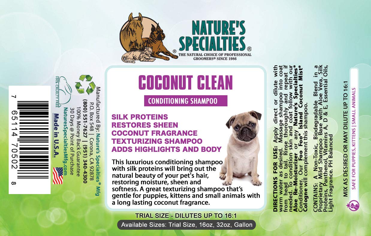 Nature'S Specialties Coconut Clean Ultra Concentrated Dog Conditioning Shampoo For Pets, Makes Up To 2 Gallons, Natural Choice For Professional Groomers, Adds Highlighting And Body, Made In Usa, 16 Oz