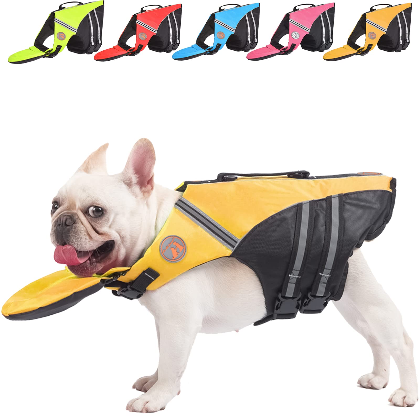 French Bulldog Life Jacket, High Flotation Dog Life Vest For Swimming Boating, Reflective Dog Swim Vest With Chin Float And Rescue Handle (Chest Girth: 17' To 30',Weight: 17' To 28' Lb)