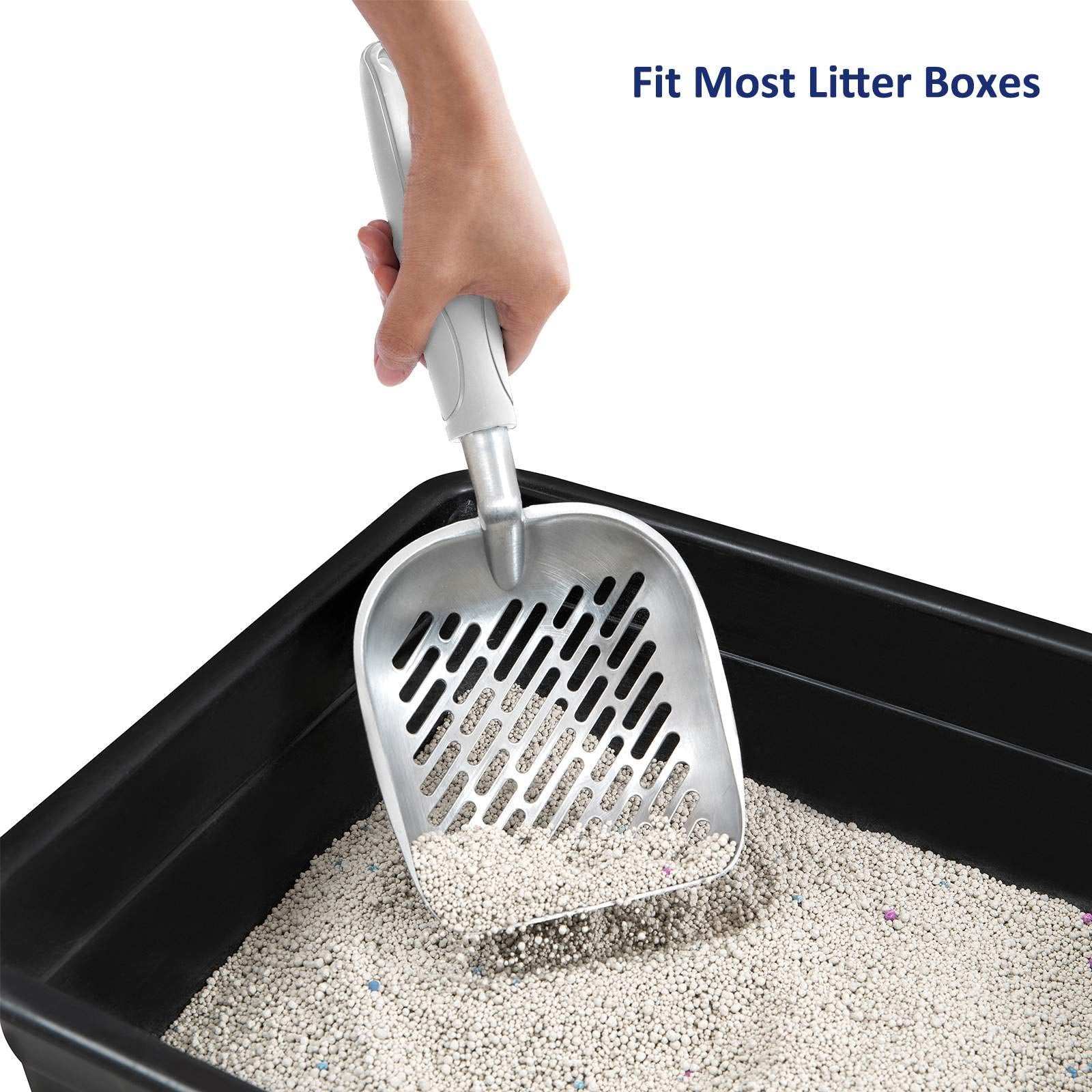 Wepet Cat Litter Scoop, Aluminum Alloy Sifter, Kitty Metal Scooper, Deep Shovel, Long Handle, Poop Sifting, Kitten Pooper Lifter, Heavy Duty, For Litter Box, Irregularly Aluminum With Grey Handle