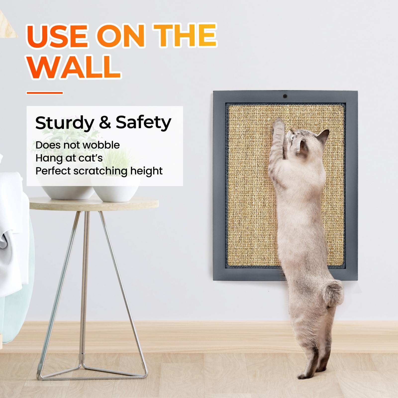 SolidChoice Cat Scratching Post, Natural Wooden Sisal Cat Wall Scratcher, Floor or Wall Mounted Vertical Cat Scratch Pad for Ind