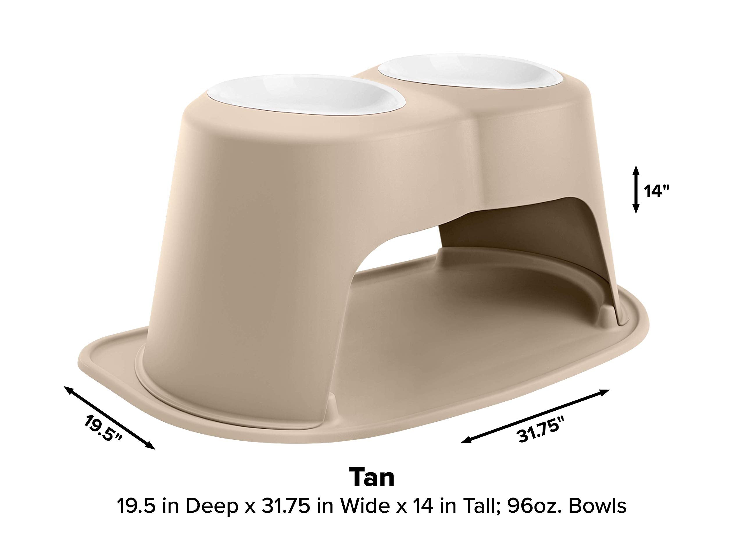 Weathertech Double High Pet Feeding System W/Plastic Dog/Cat Bowls - 14'' High Stand Tan (Pdhc9614Tntn)