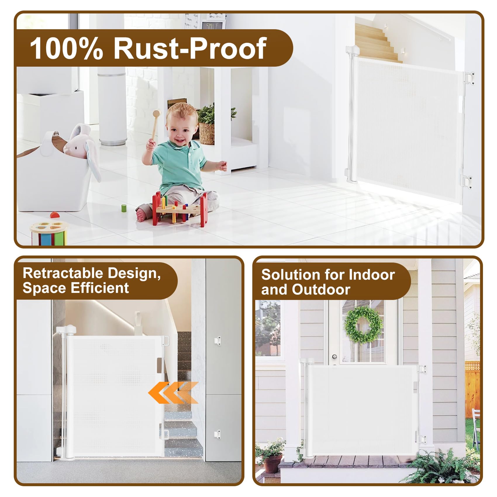 Miumoon Upgrade 71' Retractable Baby Gates With Reinforced Strip Design To Prevent Crawling Through, 42' Tall Retractable Gate For Baby And Pet, 6 Ft Baby Gates For Stairs, Doorways, Hallways(White)