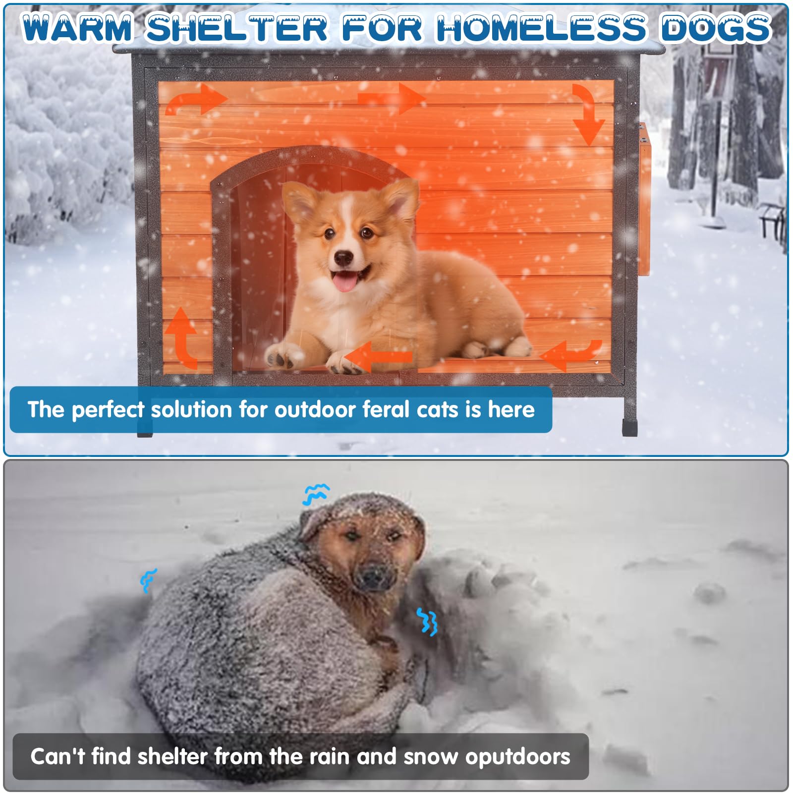 Funxplore Dog House Outdoor Insulated 34.3'' L Dog Kennel 6 Sides All-Round Foam Winter Weatherproof For Small Medium Dogs With