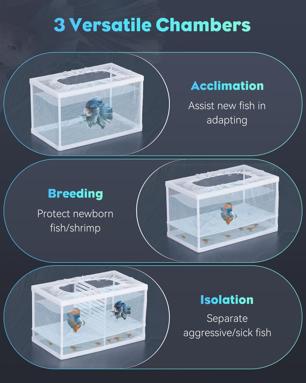 Pawfly Fish Tank Breeder Net Aquarium Fish Breeder Box With Nylon Mesh & Suction Cups, Fish Separation Net Large Isolation Box,
