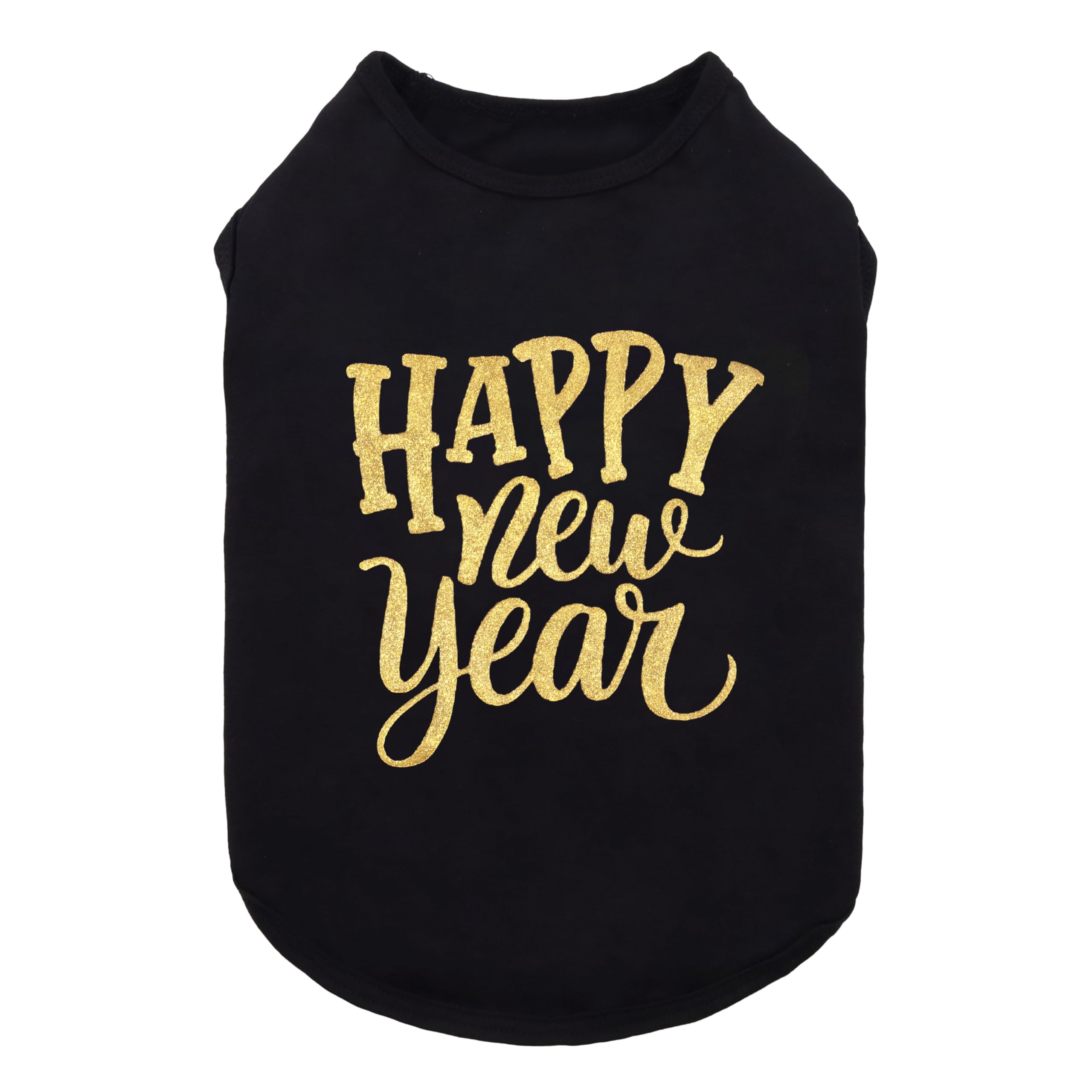 Fitwarm Happy New Year Dog Shirt, Holiday Dog Clothes For Small Dogs Boy Girl, Funny Pet Christmas Outfit, Black, Gold, Large