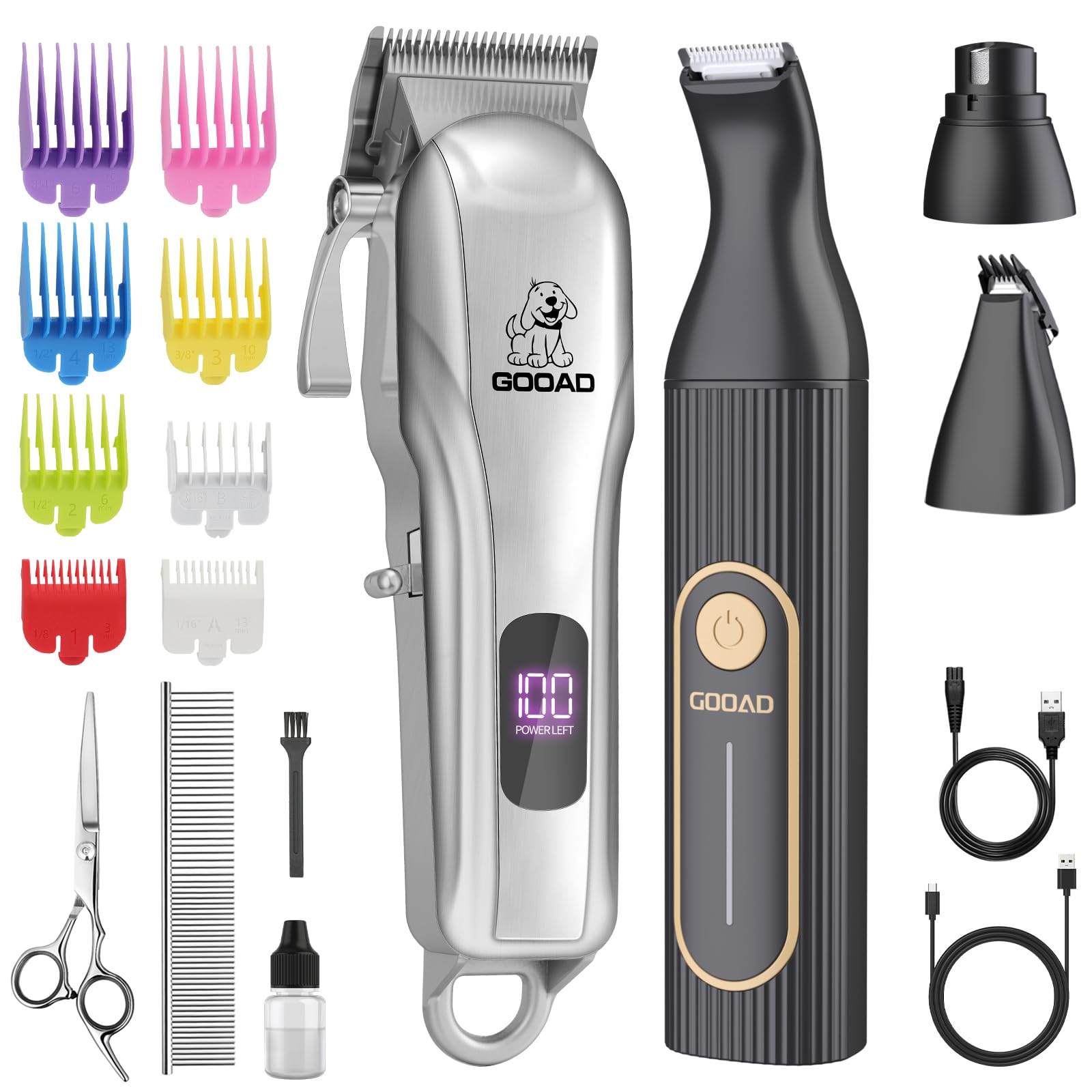 Gooad Dog Clippers For Grooming,Dog Grooming Kit For Heavy Thick Hair&Coats/Low Noise Rechargeable Cordless Pet Shaver With Paw 