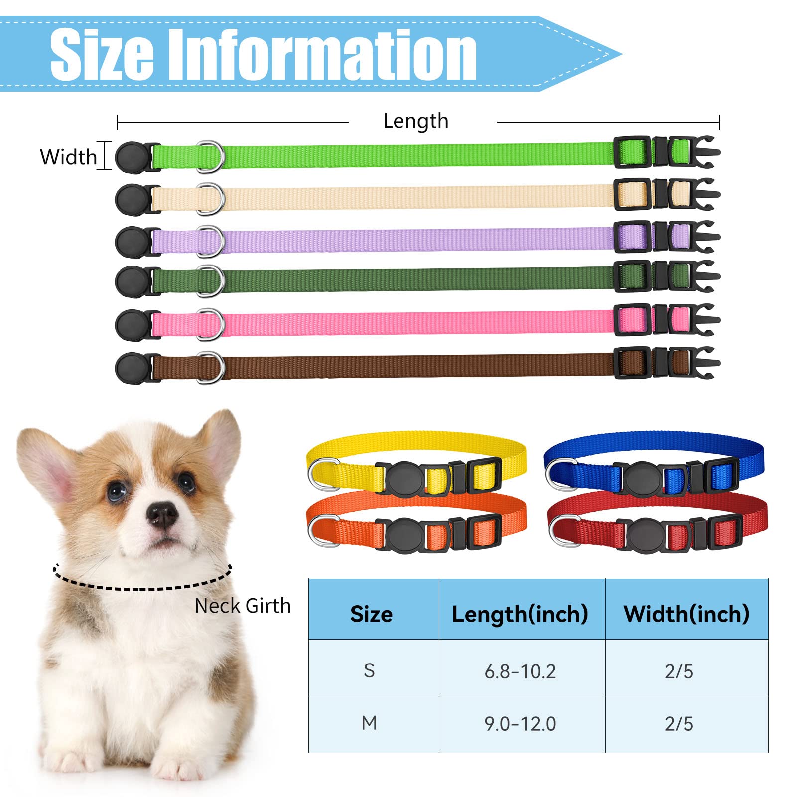 16 PCS Puppy Collars, Safety Buckle Collars for Litter Nylon Adjustable Small Puppies, Breakaway ID Whelping Pet Supplies,Stuff,