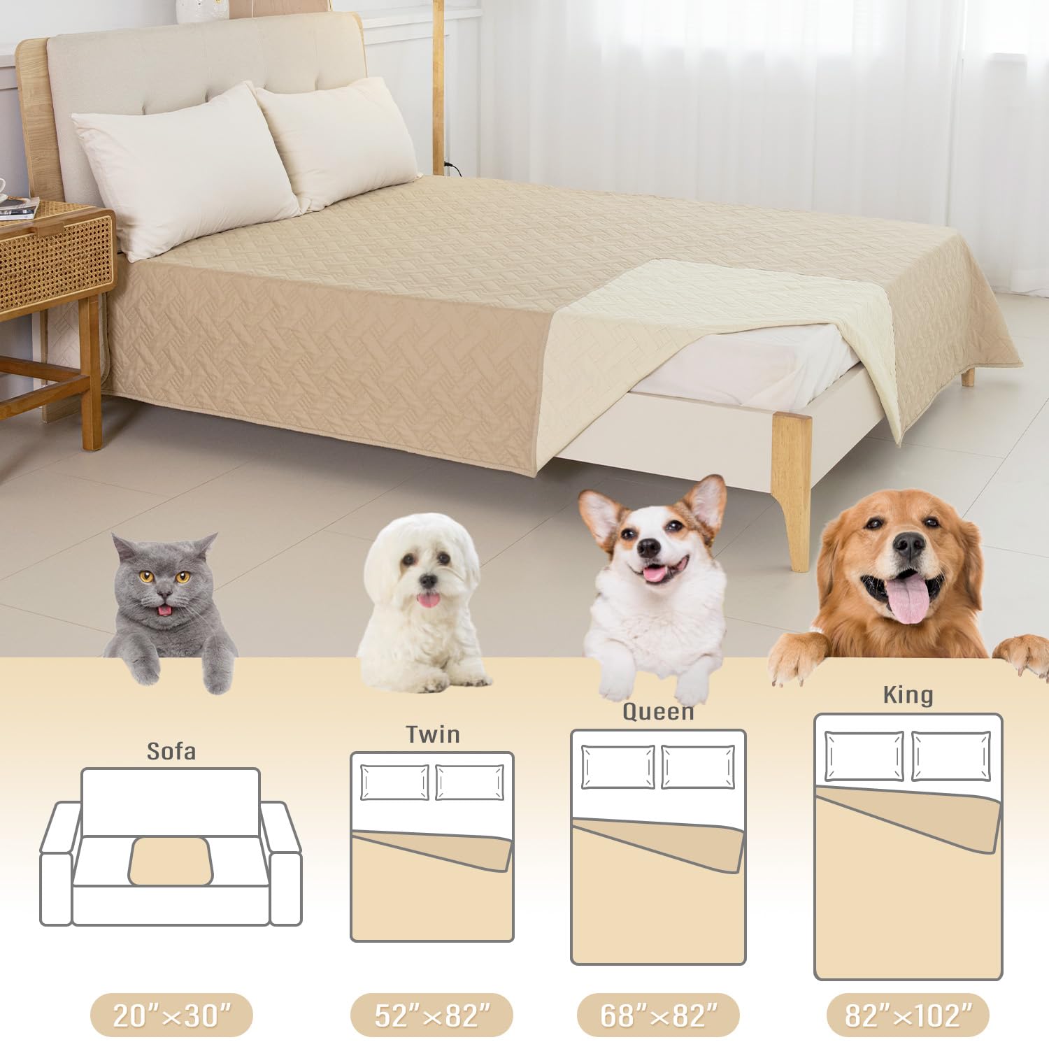 Boctopug Dog Bed Cover, 82'X102' Ivory+Beige Polyester Blanket With Waterproof Composite Layer, Easy To Clean And Maintain