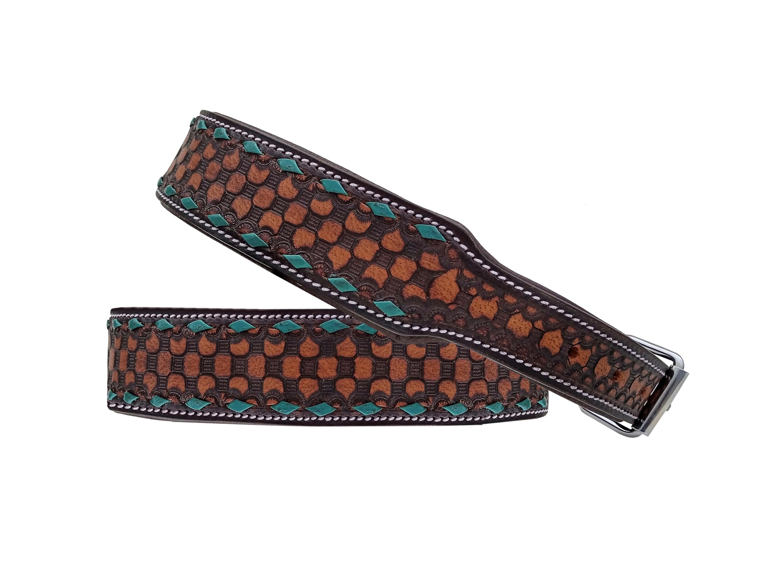 Leather Dog Collar Medium Size Western Style Heavy Duty Hand Tooled Adjustable Padded Soft For Small Puppies And Big Dogs 10Ab14
