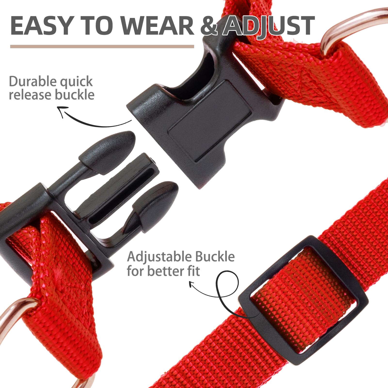 Pupteck No Pull Dog Harness Soft Adjustable Basic Nylon Step In Puppy Vest Outdoor Walking With Id Tag And A-Ir Tag Case, Red, M