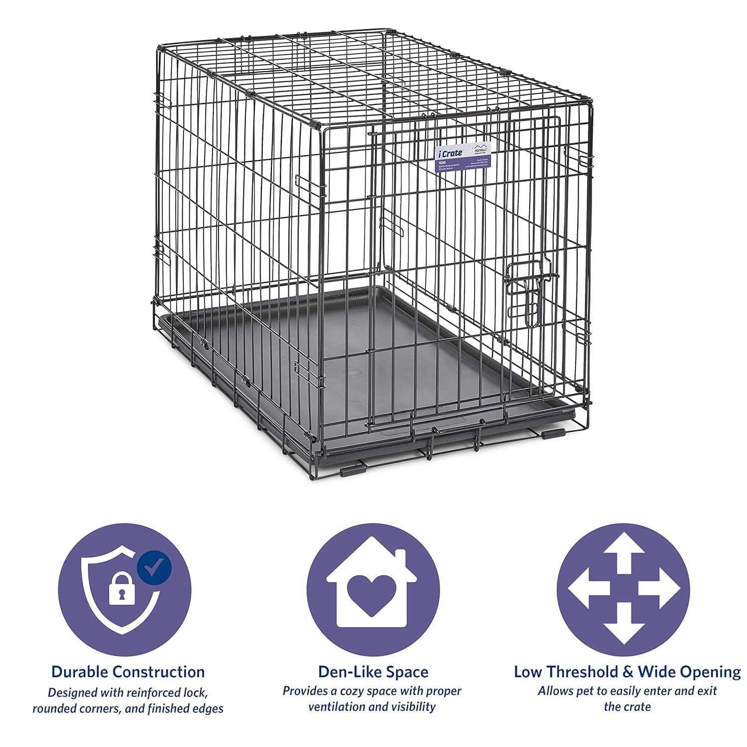 Midwest Homes For Pets Newly Enhanced Single Door Icrate Dog Crate, Includes Leak-Proof Pan, Floor Protecting Feet , Divider Pane L & New Patented Features