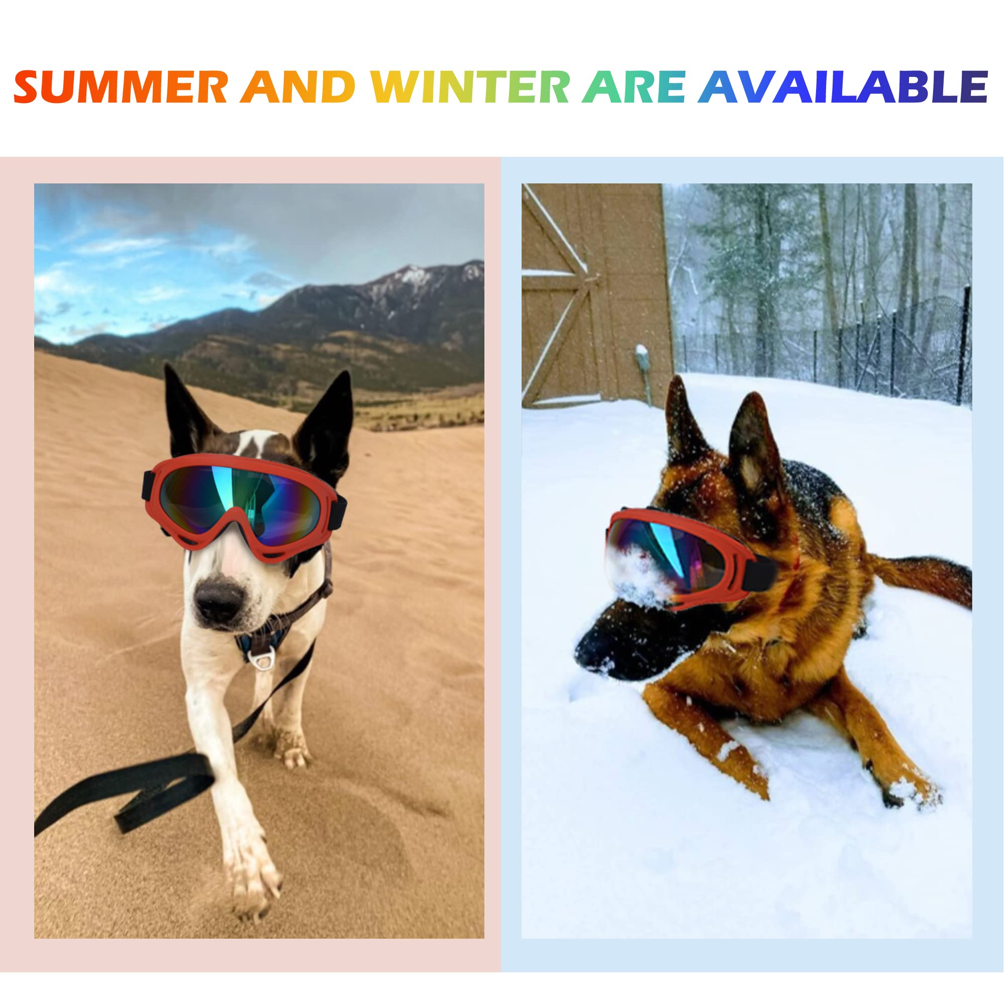 Winproof Adjustable Strap Dog Sunglasses, Uv Protection, Soft Goggles (Red Frame)