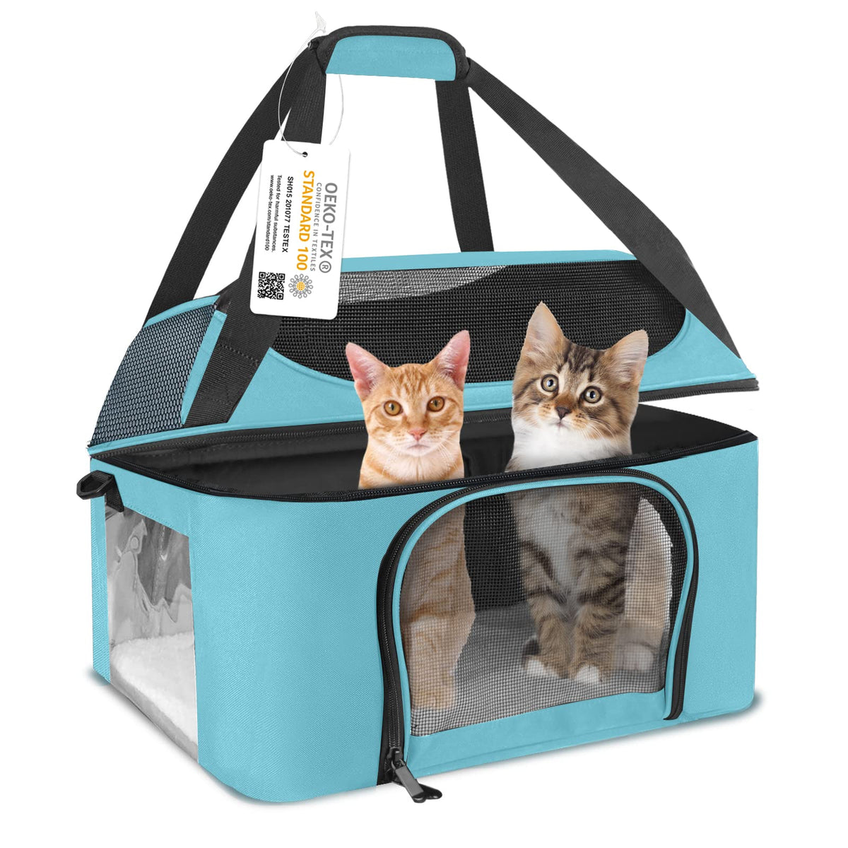 Bejibear Small Cat Carrier For 2 Cats, Oeko-Tex Certified Soft Side Pet Carrier For Cat, Small Dog, Collapsible Travel Small Dog Carrier, Tsa Airline Approved Cat Carrier For Medium Cats 20 Lbs (Blue)