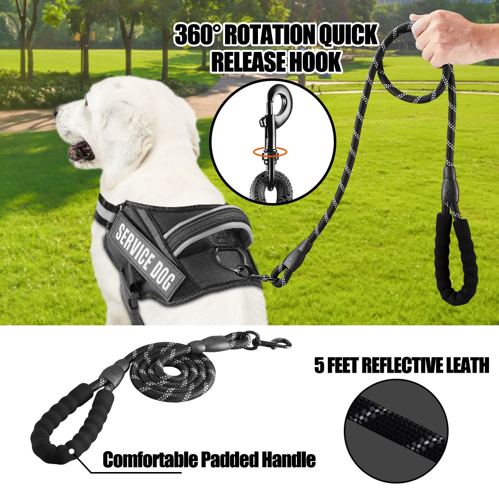 Service Dog Vest Harness And Leash Set, Animire In Training Dog Harness With 8 Dog Patches, Reflective Dog Leash With Soft Padded Handle For Small, Medium, Large, And Extra-Large Dogs (Black,M)