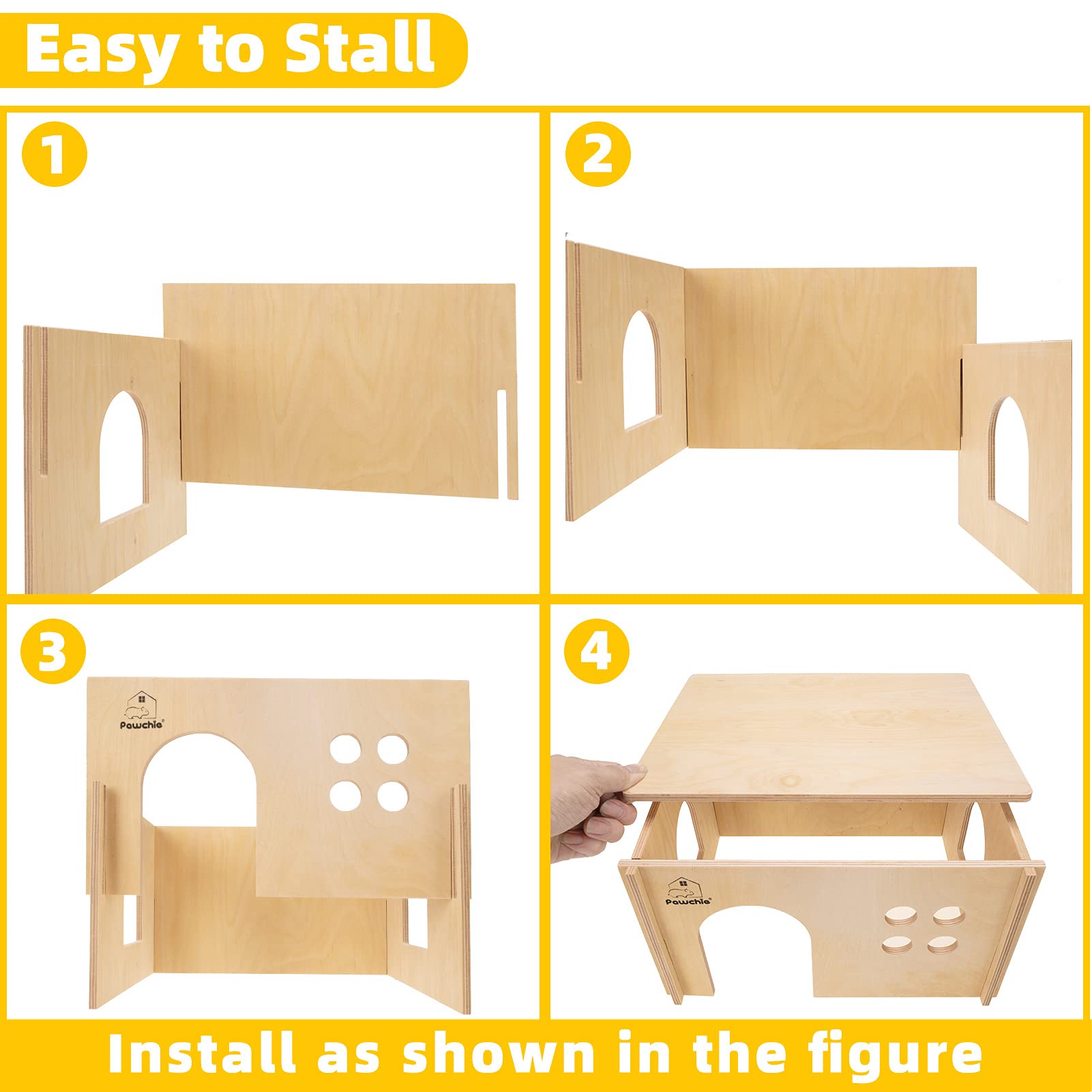 Pawchie Guinea Pig House Hide - Wooden Hideout For Chinchilla Small Animals, Habitat With Windows Guinea Pig Hamster Rat Living