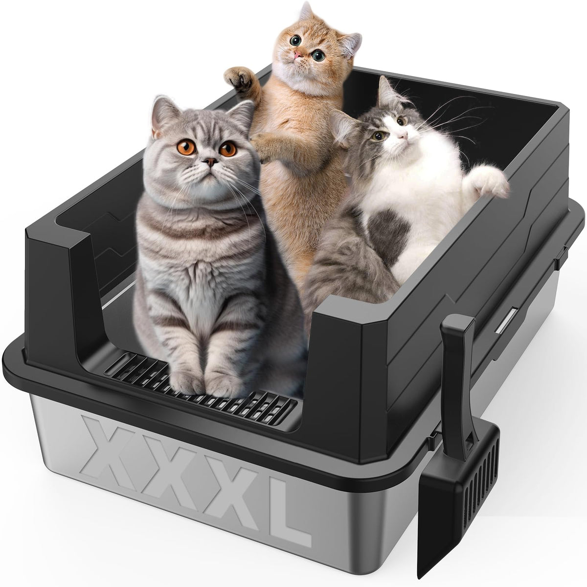 Xxxl Stainless Steel Litter Box,Extra Large 28'' L X 20'' W Metal Litter Box For Big Cats & Multiple Cats With High Sided, Anti-