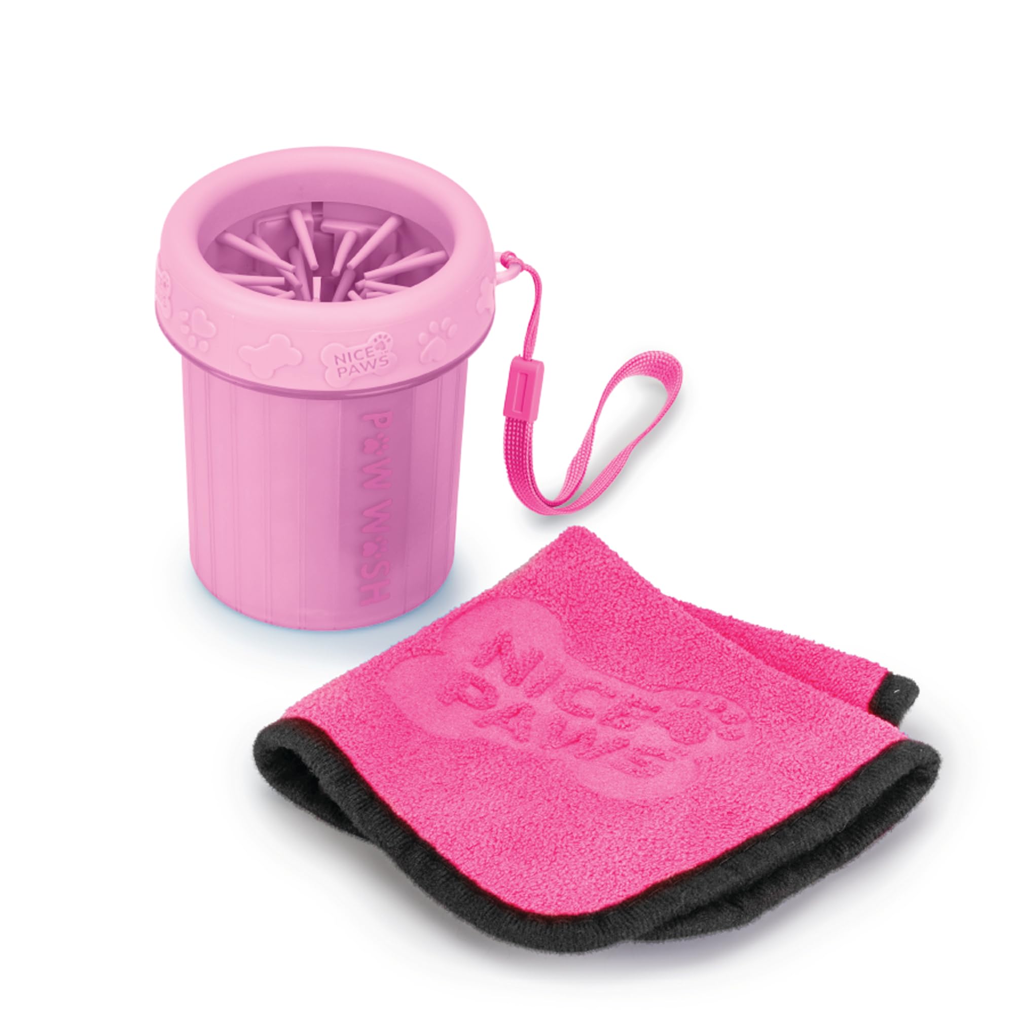 Nice Paws - Dog Paw Cleaner - Pink - Small - 1 Count - Portable Dog Paw Washer With Microfiber Towel, For Muddy Paws, Small Dogs