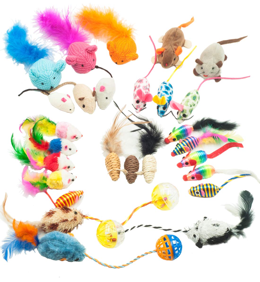 Fashion's Talk Mouse Cat Toys Mixed Bag 27 Assorted Mice Toy for Cats Kitten Catnip,Feather,Furry,Rattle,Plush,Interactive Kitty