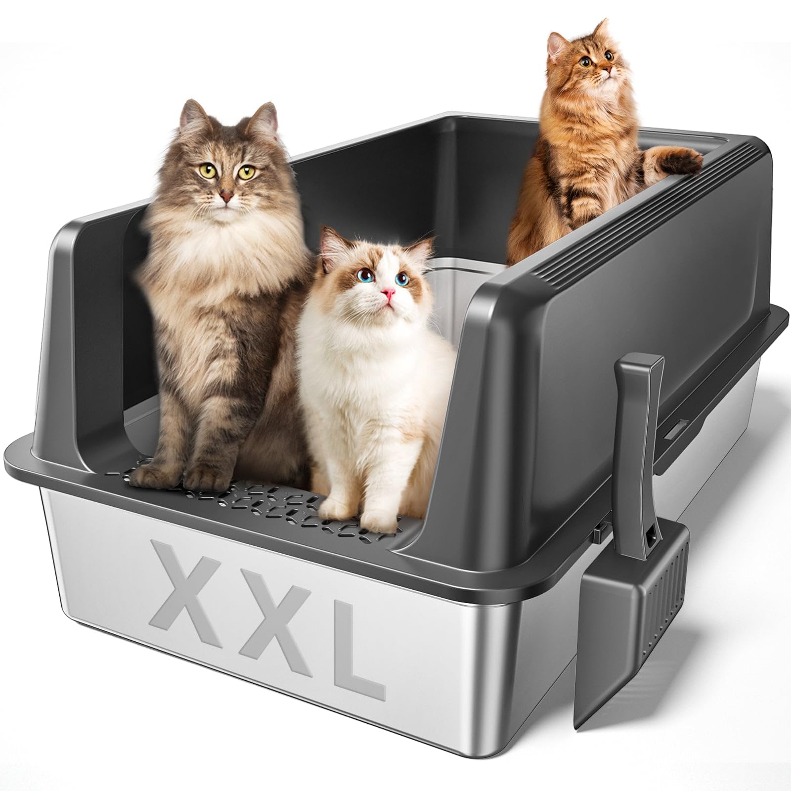 Zarler Xxl Stainless Steel Litter Box, Extra Large Cat Litter Boxes 27.8'' L X 20'' W X 12.9'' H, Metal Litter Box With Lid For 