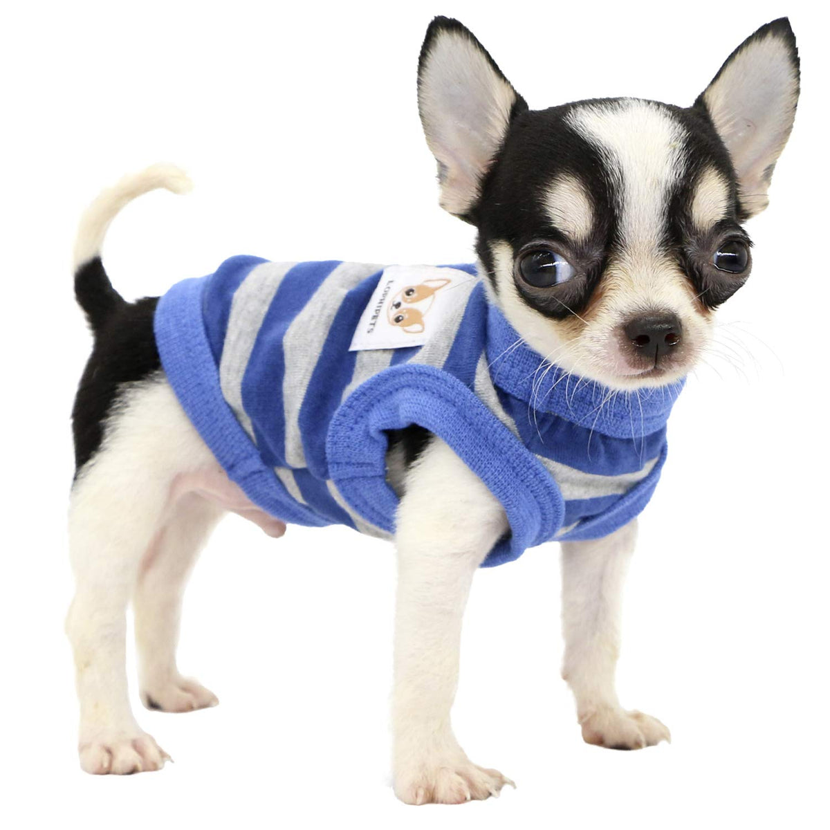 Lophipets 100% Cotton Striped Dog Shirts For Small Dogs Chihuahua Puppy Clothes Tank Vest-Blue And Gray Strips/Xs