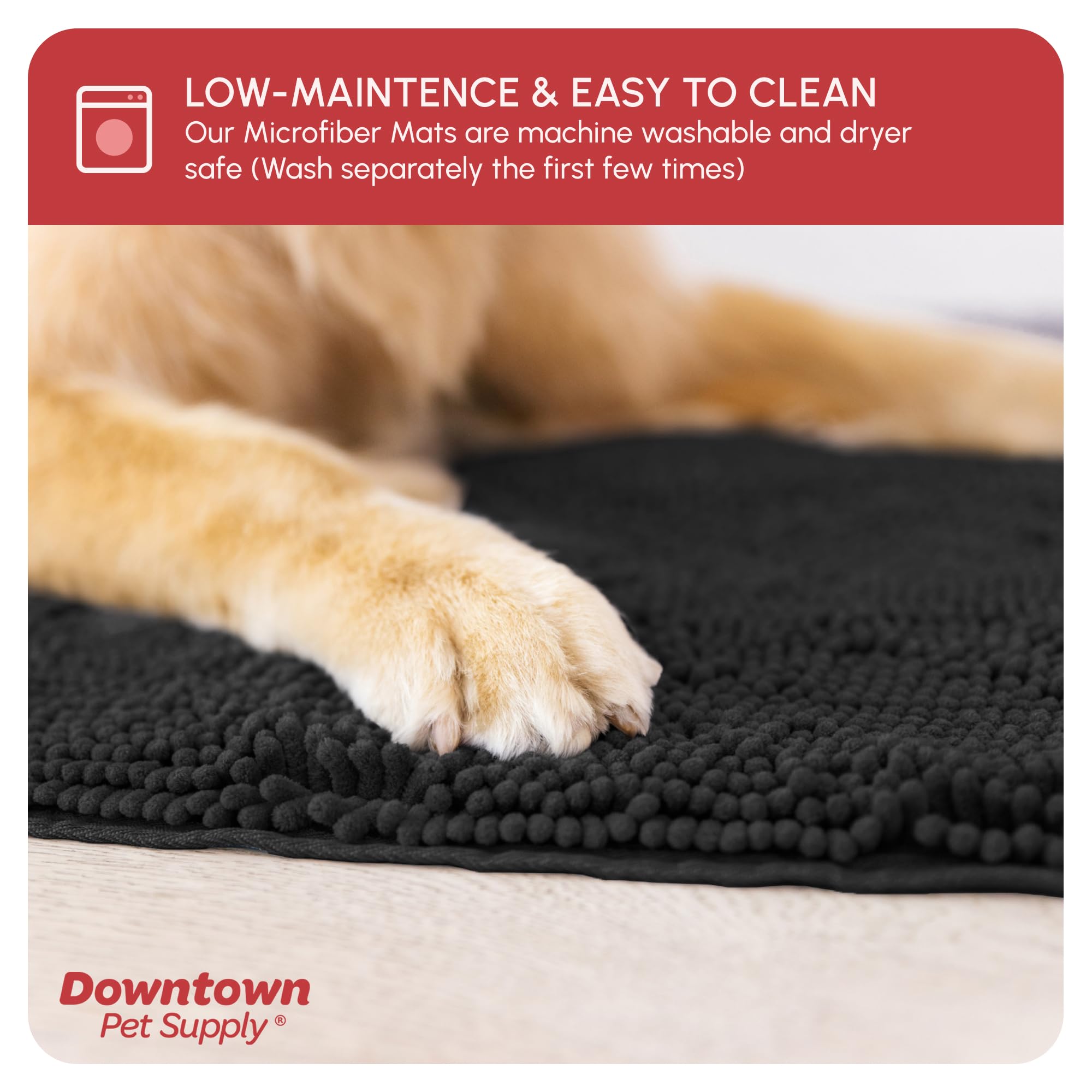 My Doggy Place Microfiber Dog Mat for Muddy Paws, 60 x 36 Black - Non-Slip, Absorbent and Quick-Drying Dog Paw Cleaning Mat, Was