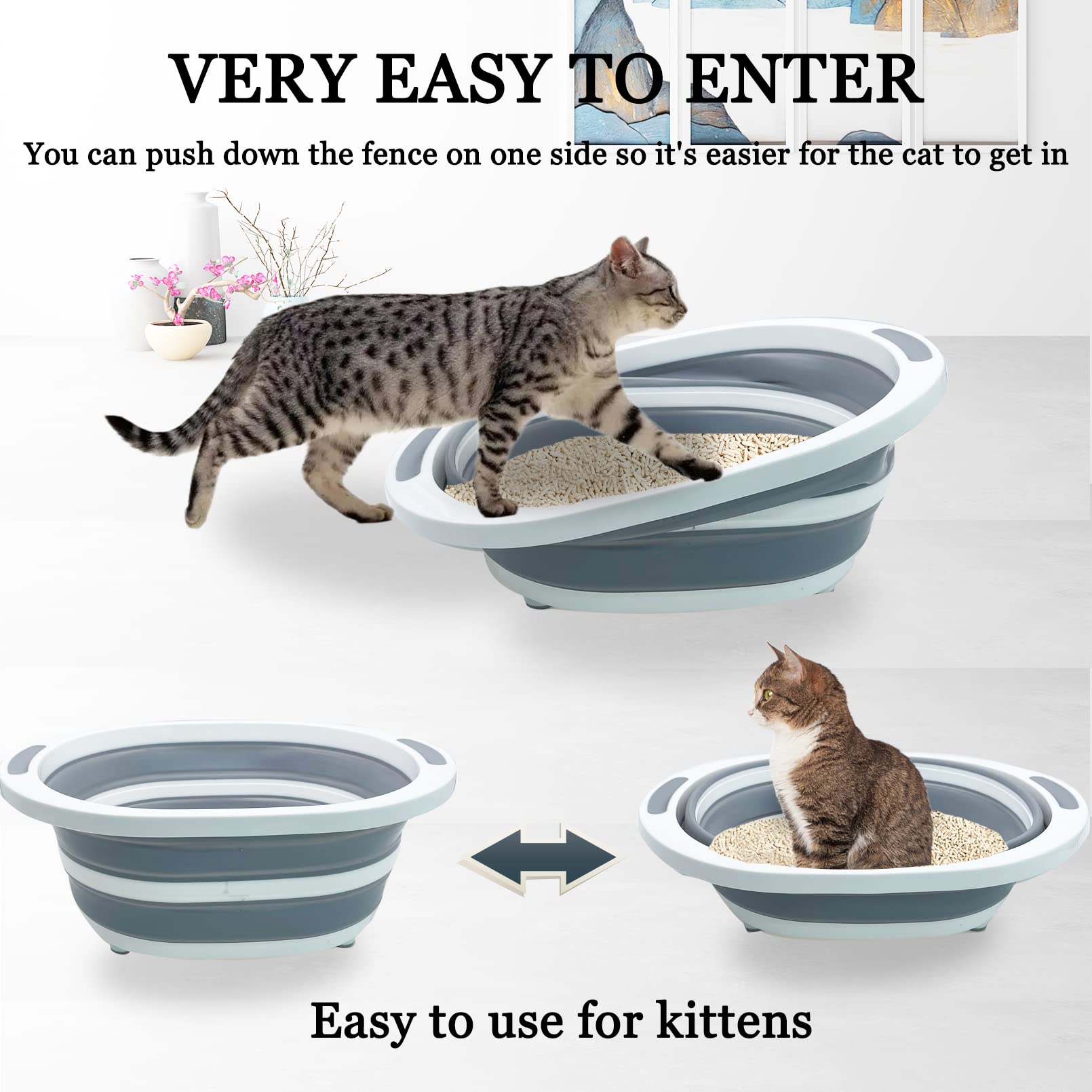 Fhiny Open Cat Litter Box, Small Litter Box for Kittens Low Entry Kitty Potty Pan Foldable Travel Toilet Waterproof for Indoor S