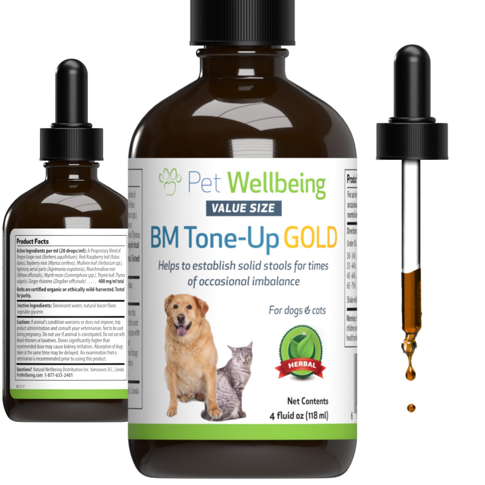 Pet Wellbeing BM Tone-Up Gold for Dogs & Cats - Supports Healthy Digestive Function, Solid Stools, Normal Bowel Movements, Baybe