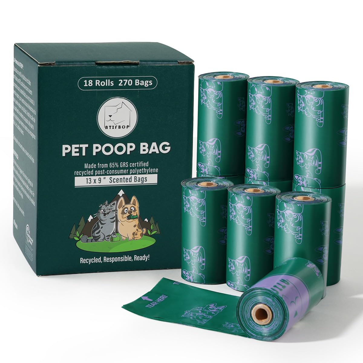 Atifbop Dog Poop Bags Rolls, Extra Thick And Leak-Proof Poop Bag For Dogs, 270 Bags 18 Refill Rolls, Scented Waste Bag For Dog A