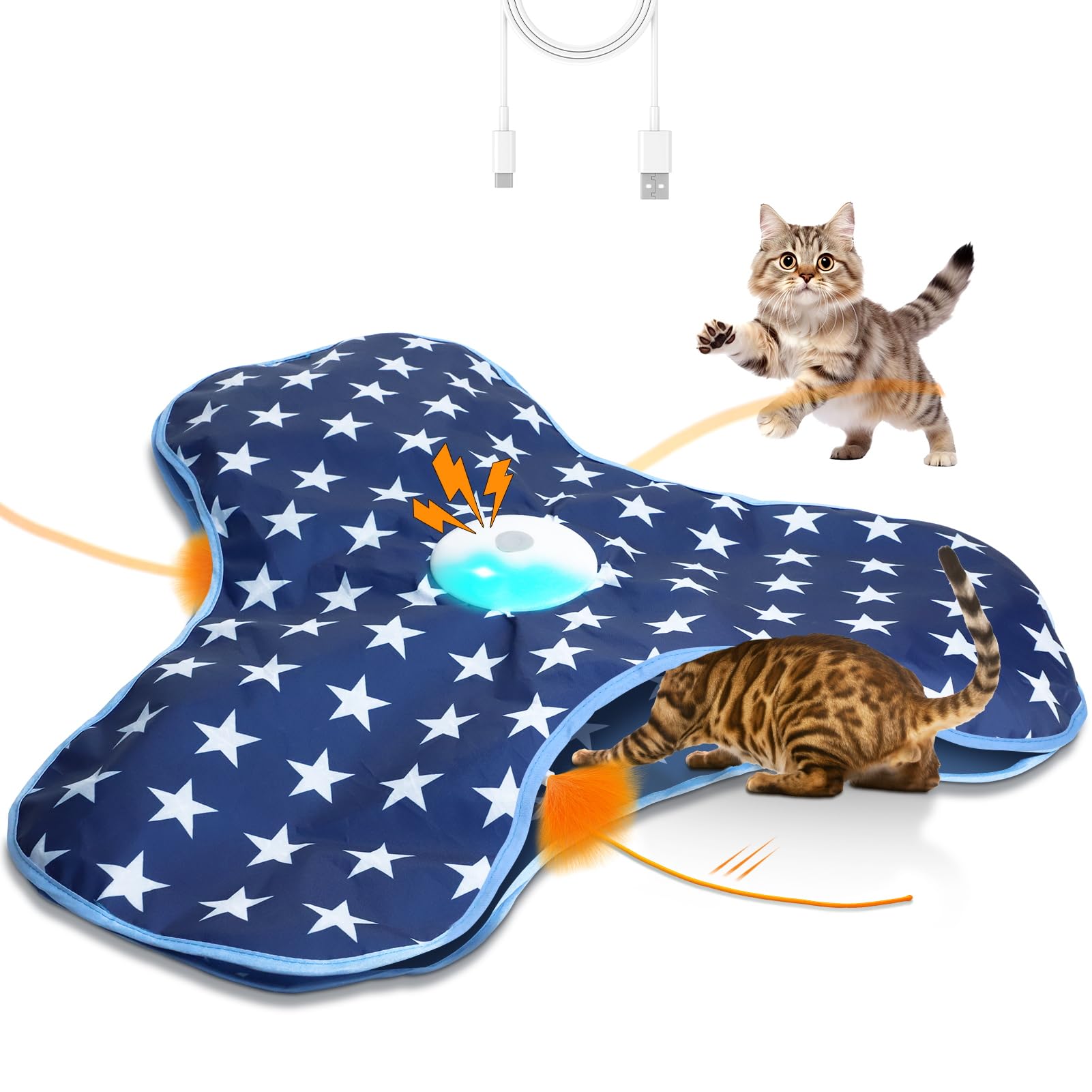 Oxawo Cat Toys Interactive Hide and Seek with Chirping, Motion Activated Cat Exercise Catching Game Moving Concealed Feathers Hi