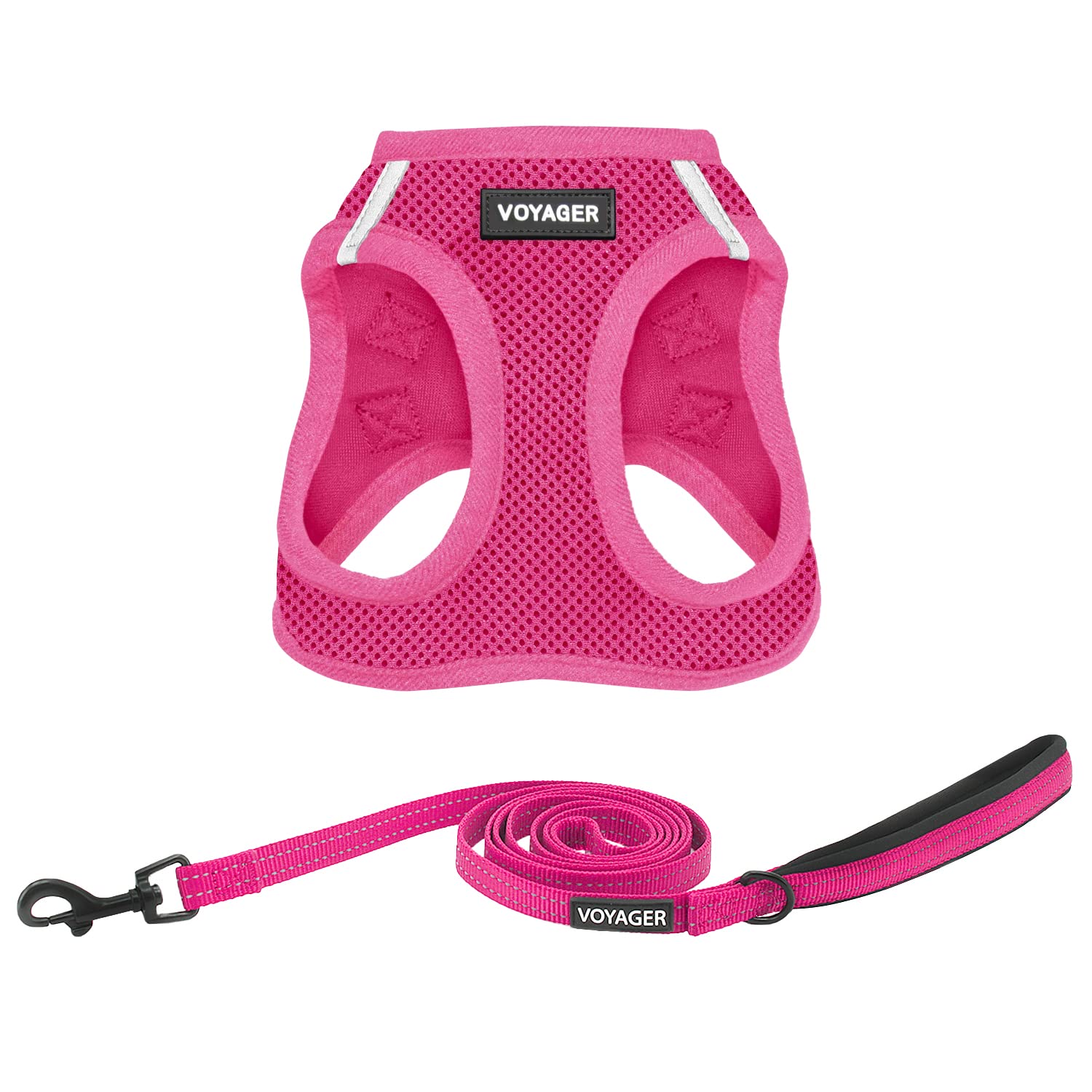 Voyager Step-In Air All Weather Mesh Harness And Reflective Dog 5 Ft Leash Combo With Neoprene Handle, For Small, Medium And Large Breed Puppies By Best Pet Supplies - Leash Harness (Fuchsia), Xxs