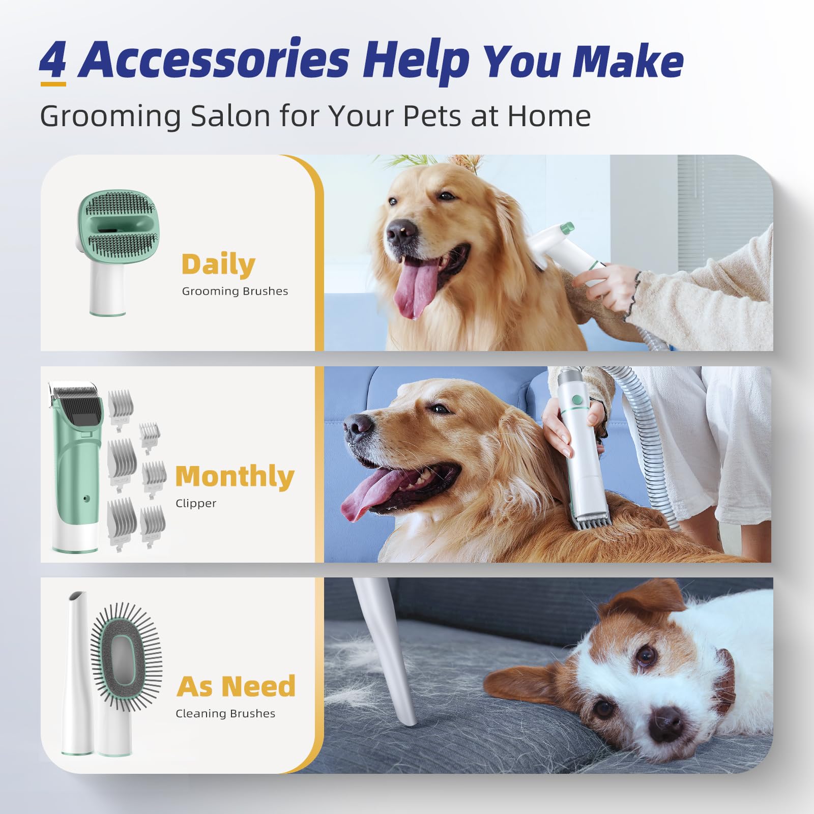 buenkee Dog Grooming Kit with Pet Grooming Vacuum, Dog Clipper, Pet Grooming Shedding Brush, Cleaning Tool in 1, Low Noise Dog V