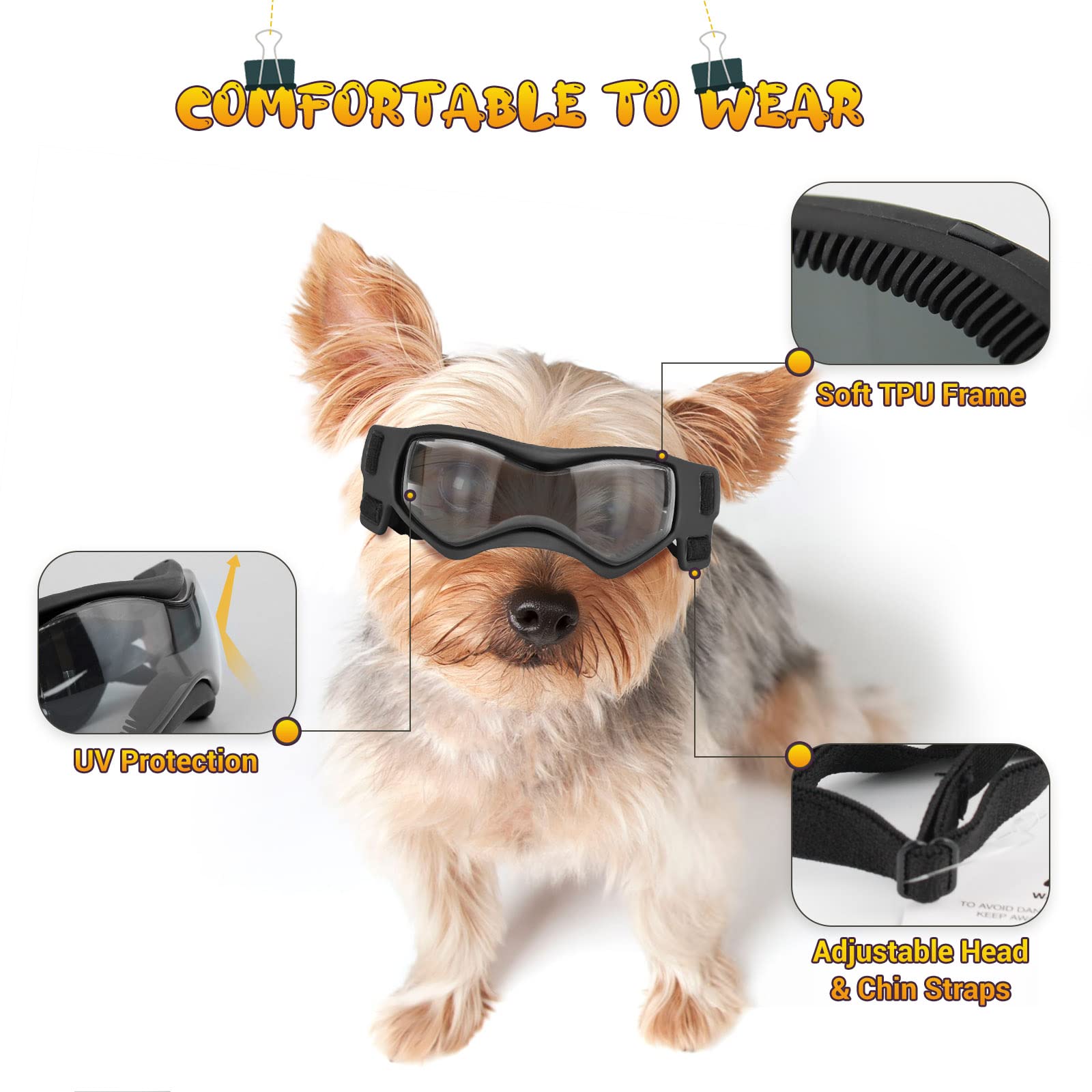 PETLESO Dog Goggles - Small UV Protection Sunglasses for Small Dogs, Black Rubber Eyewear for Outdoor Riding and Driving