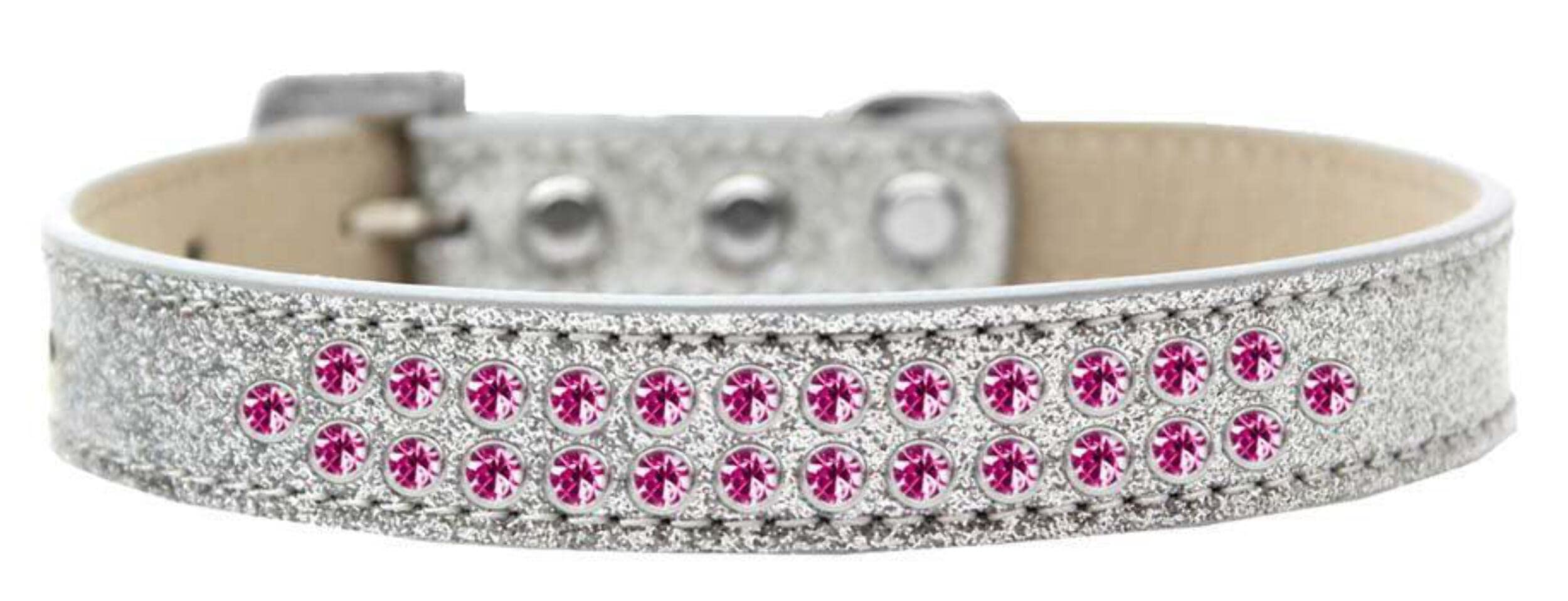 Dog, Puppy & Pet Ice Cream Collar, Two Row Bright Pink Crystal Rimsets Silver 18