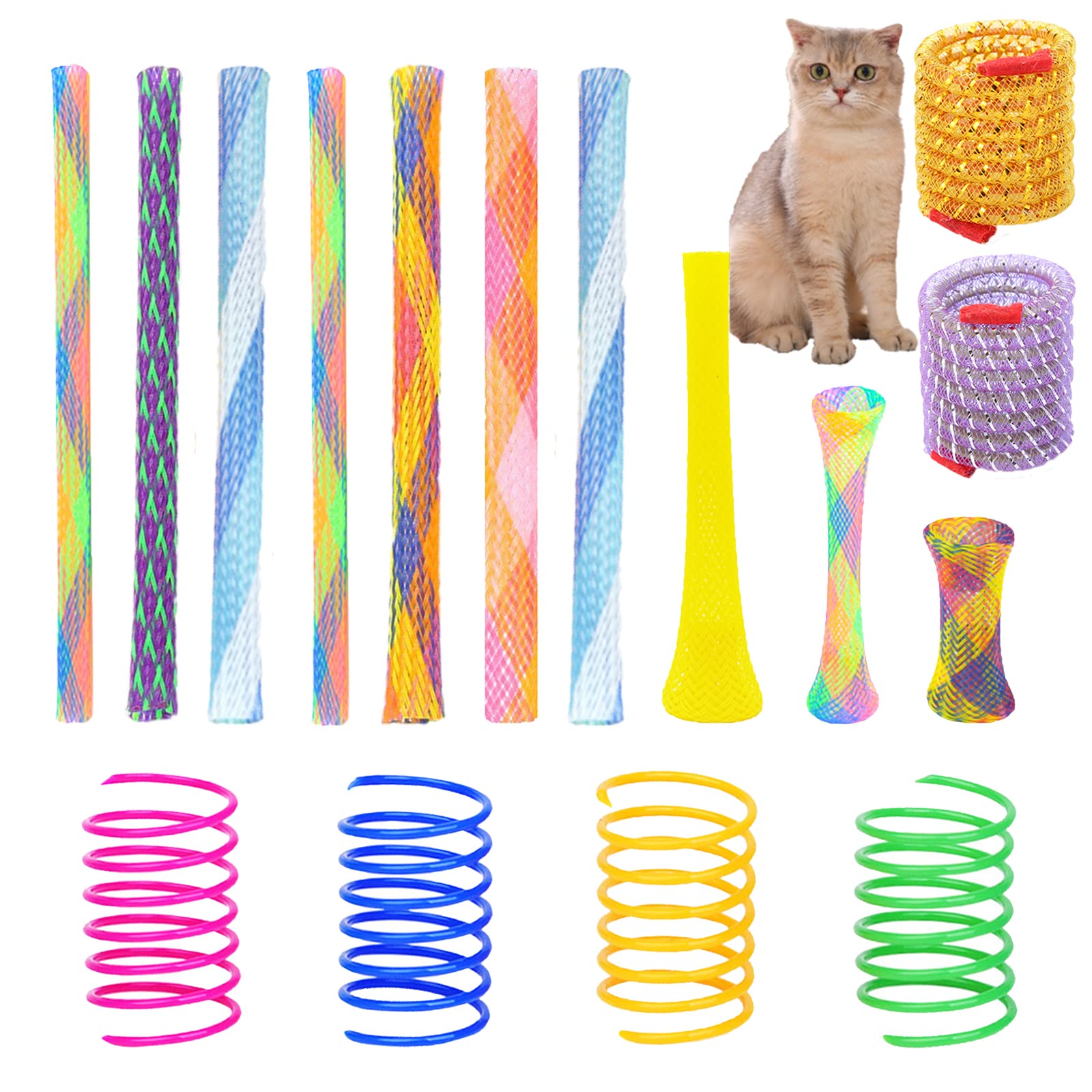 46 Piece Cat Toys Set: Colorful, Interactive Spring & Tube Toys For Indoor Cats - Flexible Plastic Spiral Coils For Kittens