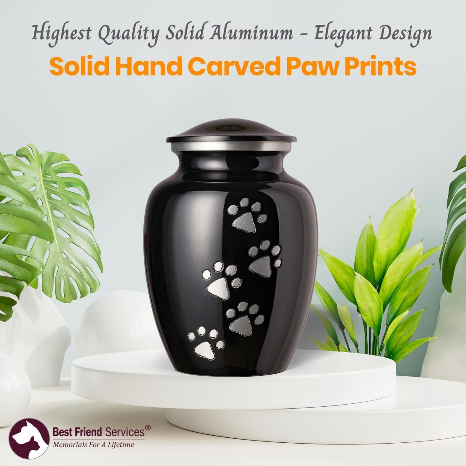 Best Friend Services Pet Urn - Ottillie Paws Legacy Memorial Pet Cremation Urns for Dogs and Cats Ashes Hand Carved Brass Memory